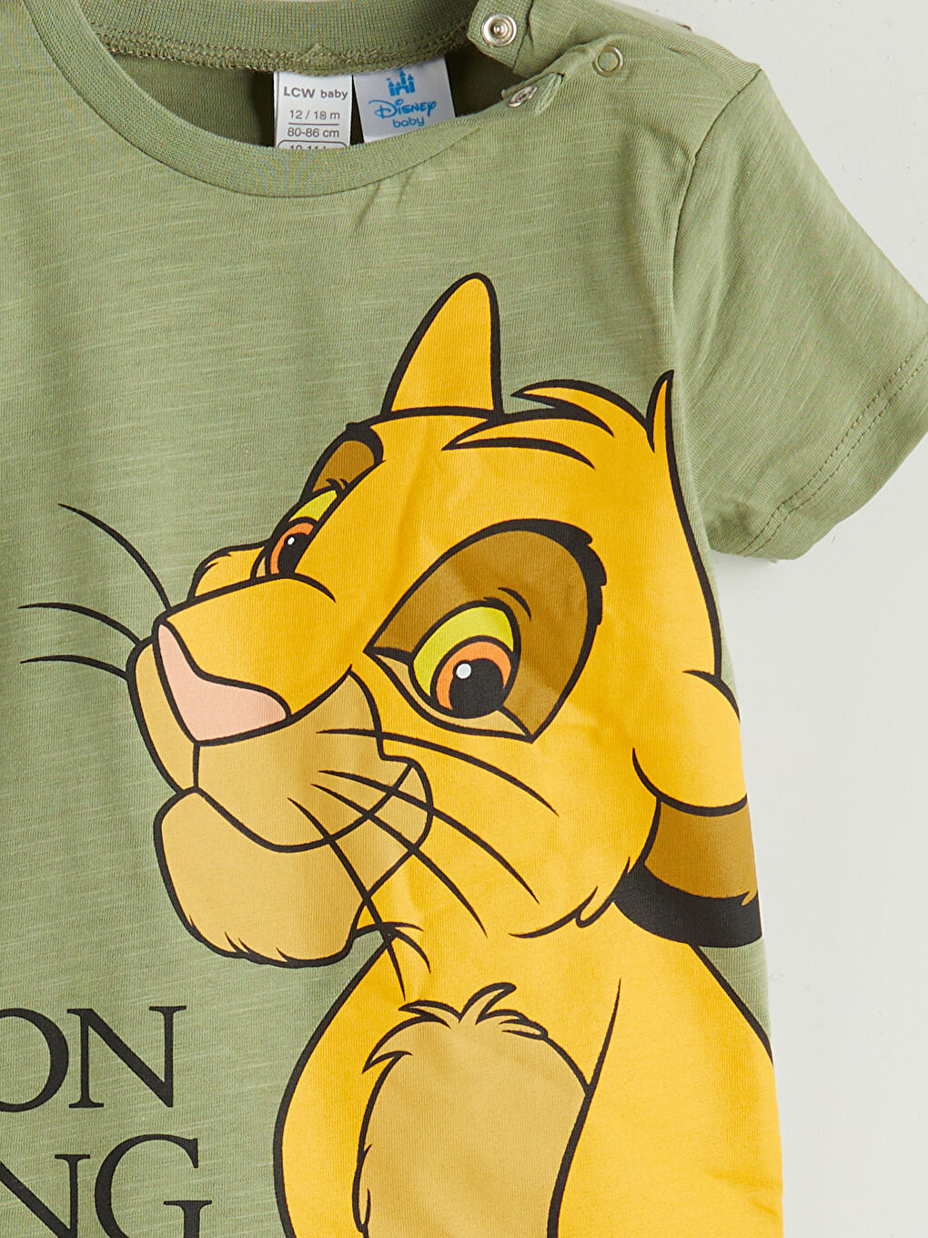 Yeşil Bisiklet Yaka Kısa Kollu Aslan Kral Baskılı Erkek Bebek Tişört-4