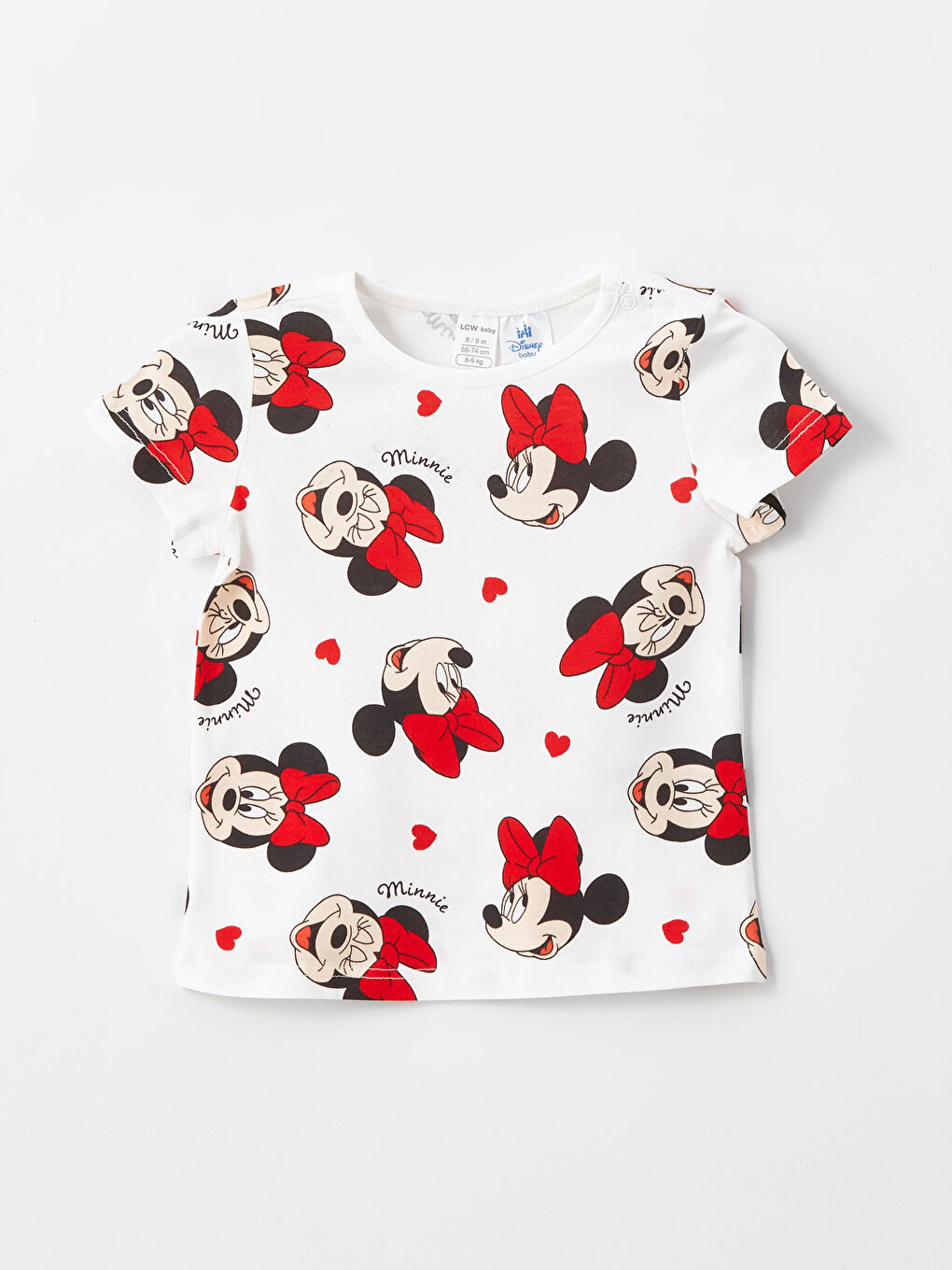 LCW baby Ekru Baskılı Bisiklet Yaka Minnie Mouse Baskılı Kız Bebek Pijama Takımı - 1