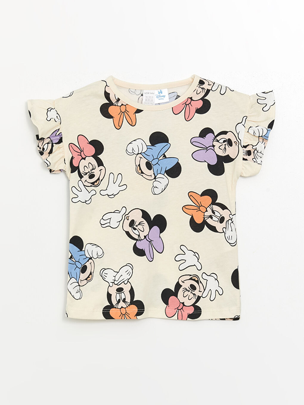 LCW baby Bej Baskılı Bisiklet Yaka Minnie Mouse Baskılı Kız Bebek Pijama Takımı - 1