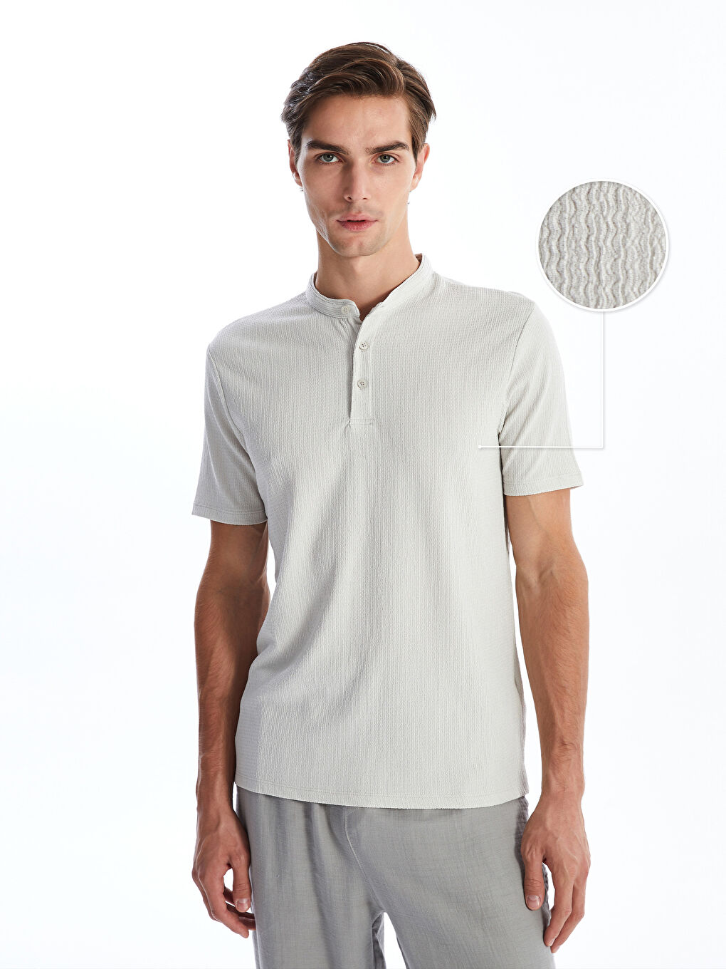 Crew Neck Short Sleeve Men's Textured T-Shirt -S4N312Z8-J0B