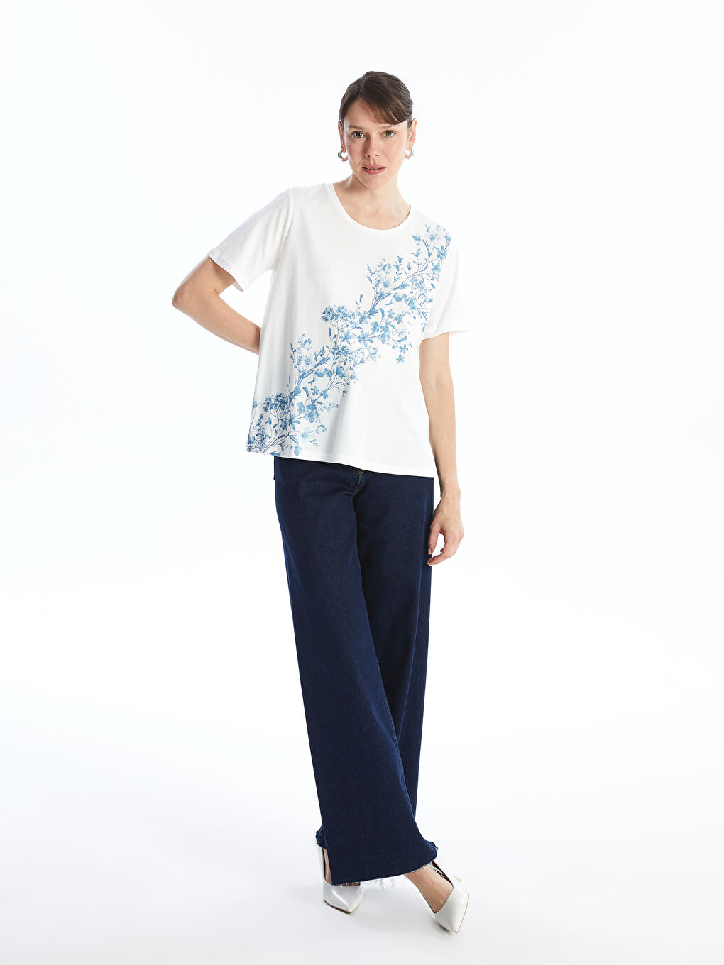 V-Neck Floral Short Sleeve Women's T-Shirt -S4N316Z8-LQK