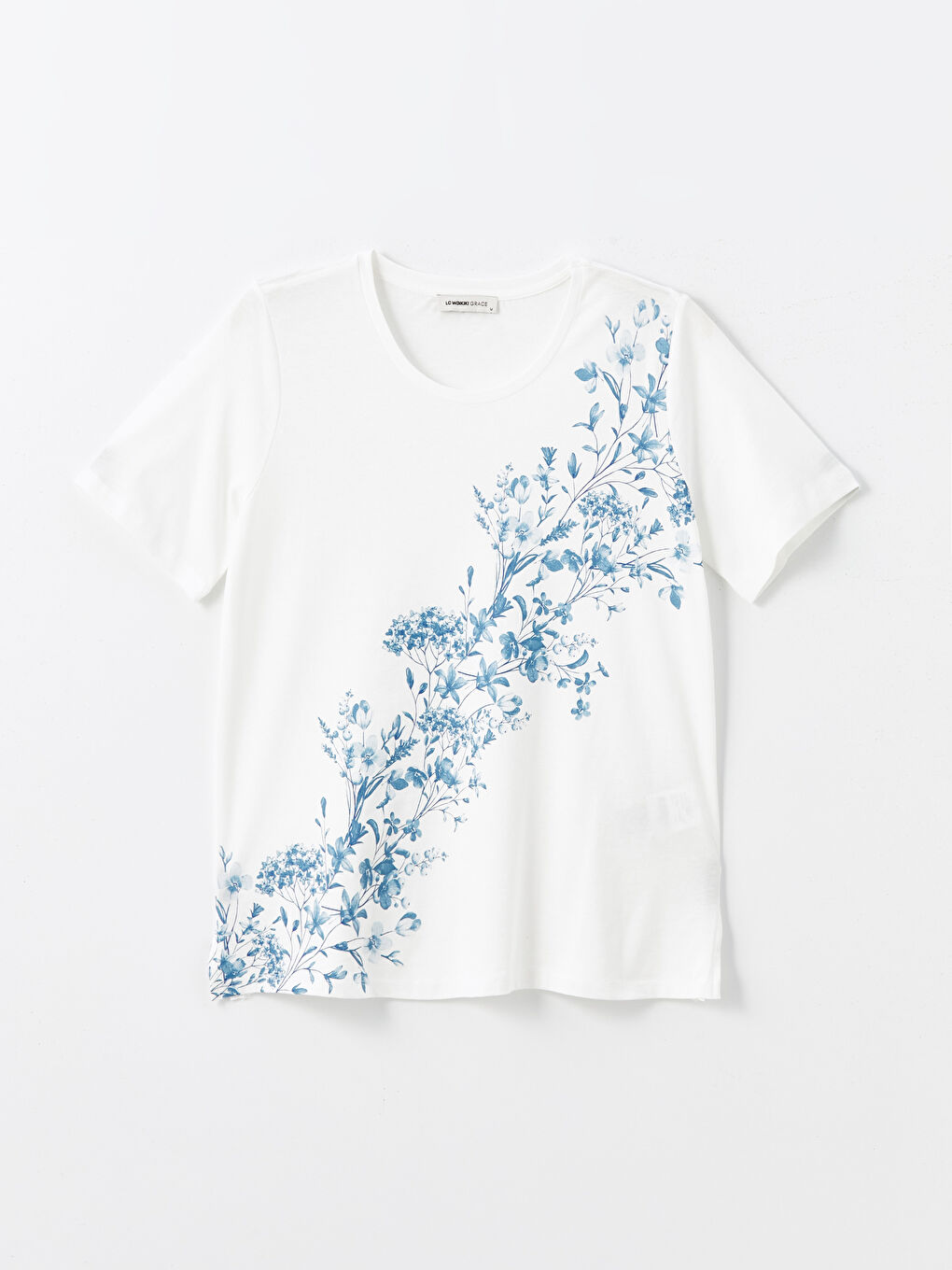 V-Neck Floral Short Sleeve Women's T-Shirt -S4N316Z8-LQK