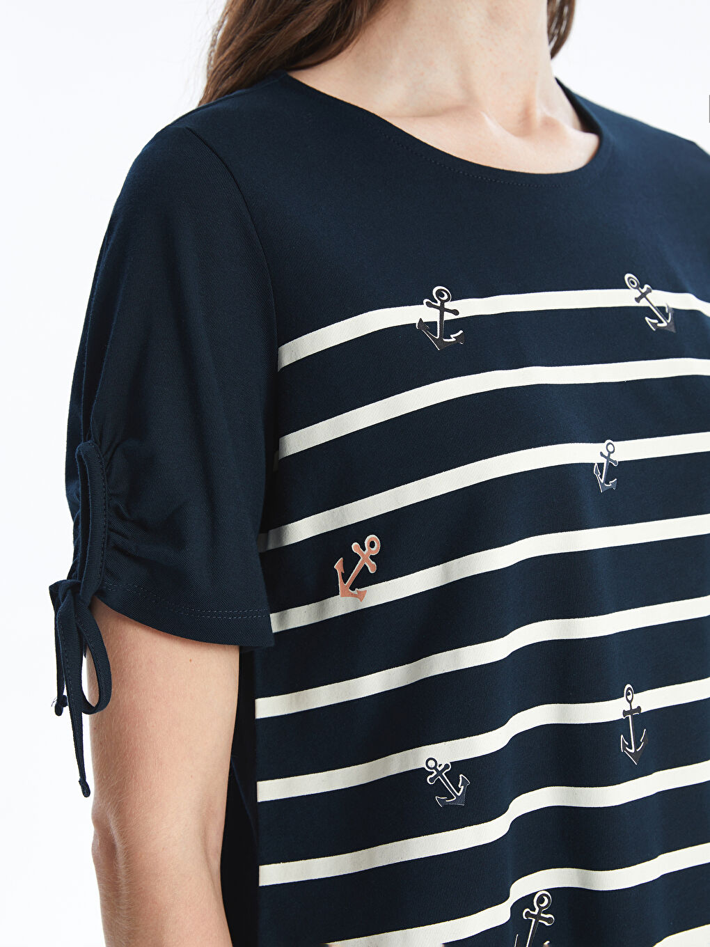 Crew Neck Striped Short Sleeve Women's Blouse -S4N319Z8-E1J