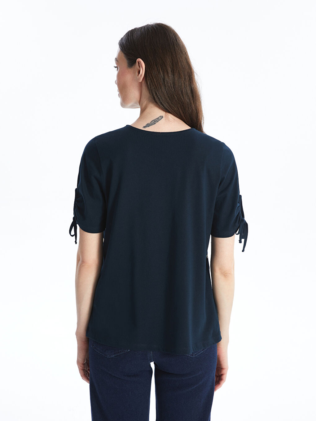 Crew Neck Striped Short Sleeve Women's Blouse -S4N319Z8-E1J