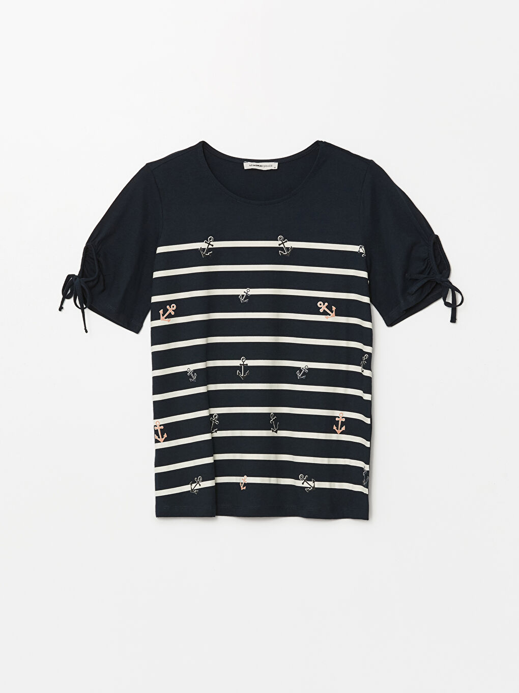 Crew Neck Striped Short Sleeve Women's Blouse -S4N319Z8-E1J