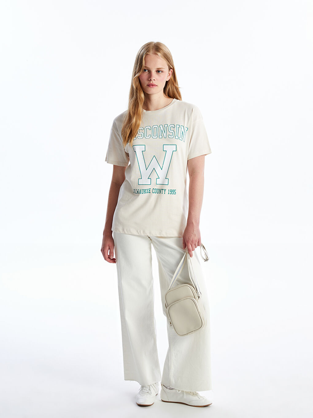 Ekru Deri Görünümlü Kadın Omuz Çantası-1