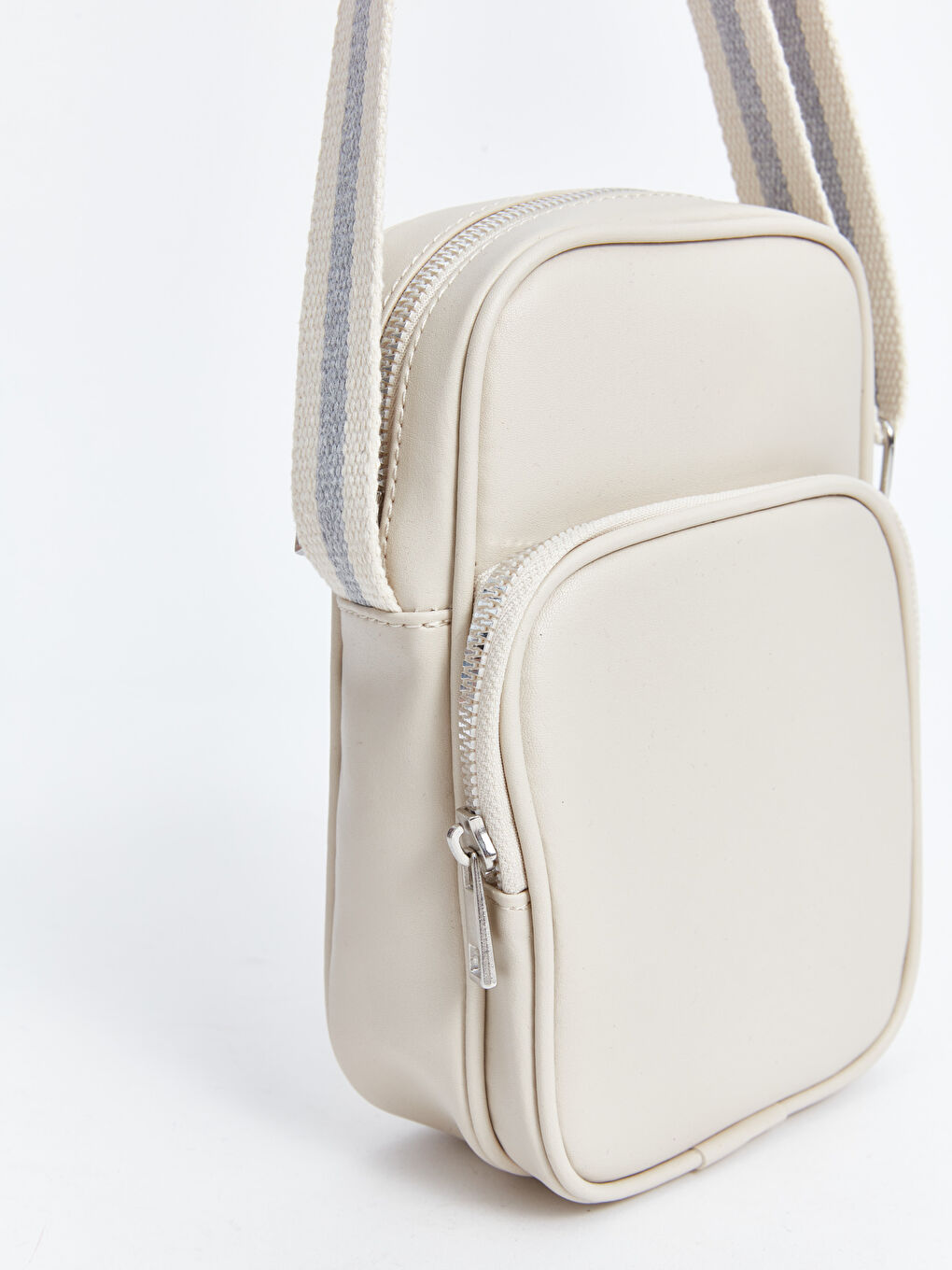 Ekru Deri Görünümlü Kadın Omuz Çantası-4