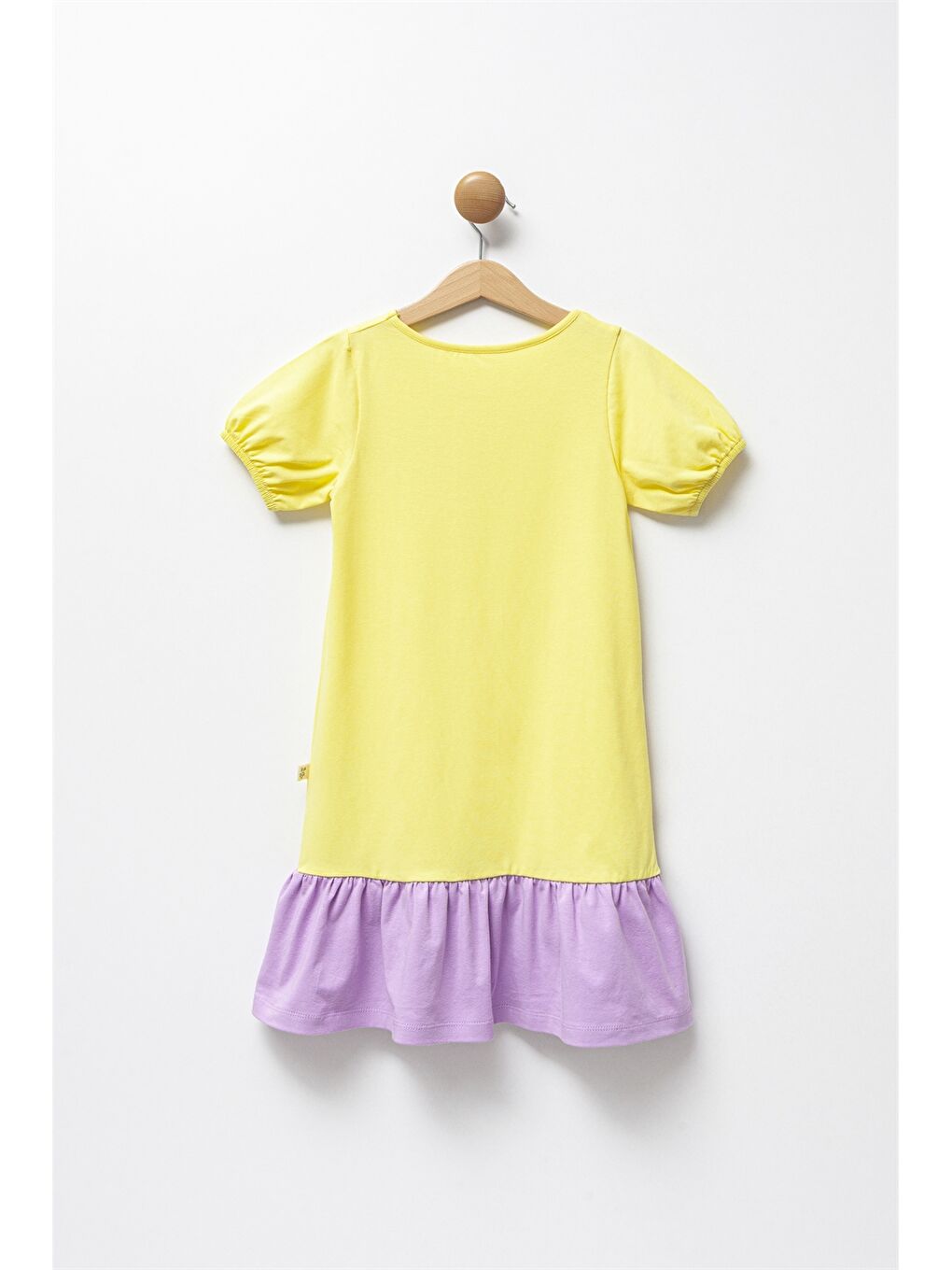 Sarı Bisiklet Yaka Baskılı Kız Çocuk Elbise-1