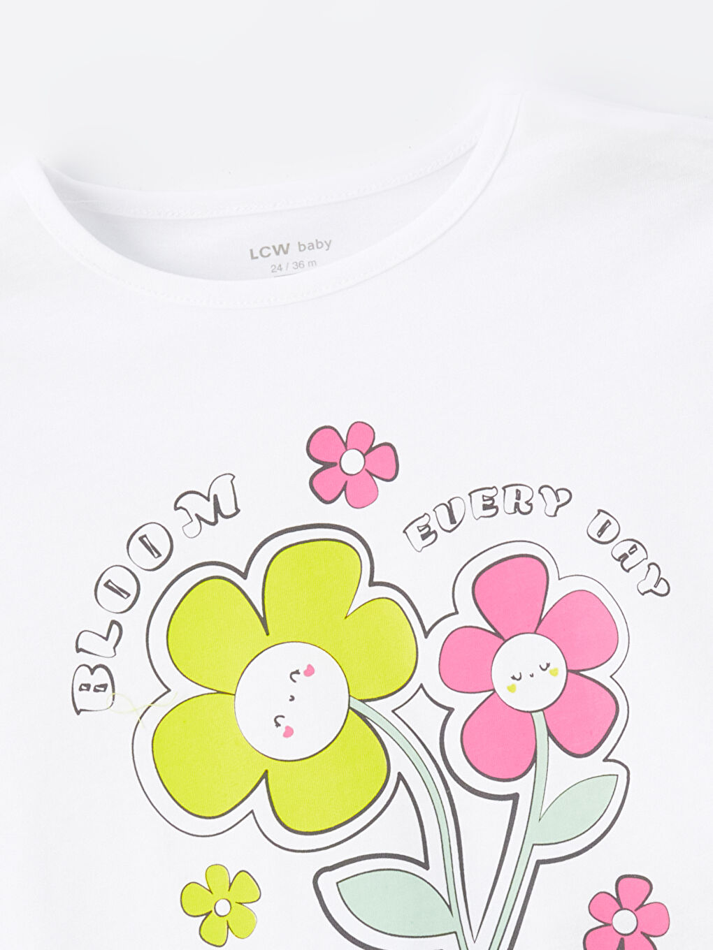 Ekru Bisiklet Yaka Kısa Kollu Baskılı Kız Bebek Tişört-2