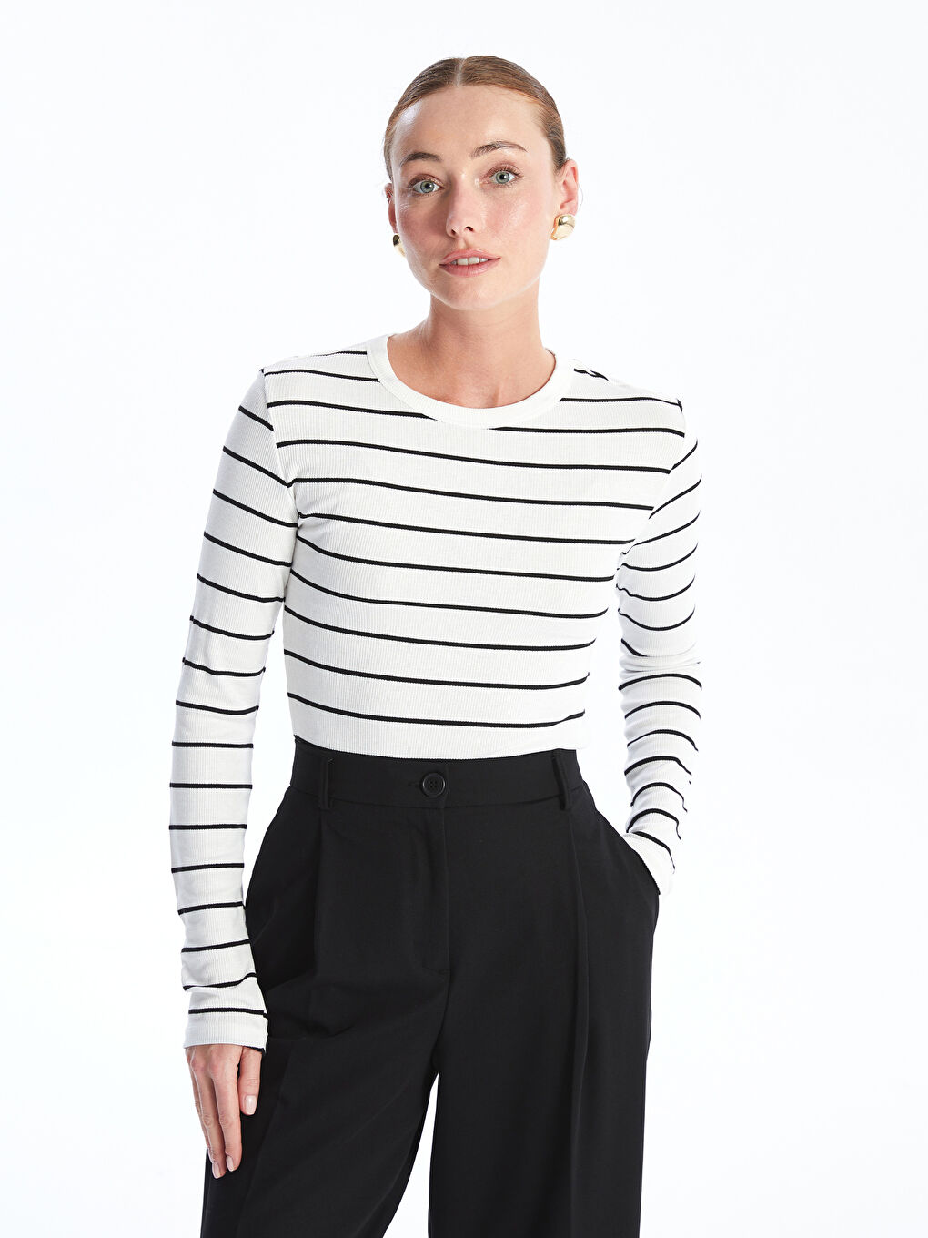 Crew Neck Striped Long Sleeve Women's Body -S4N426Z8-LFC