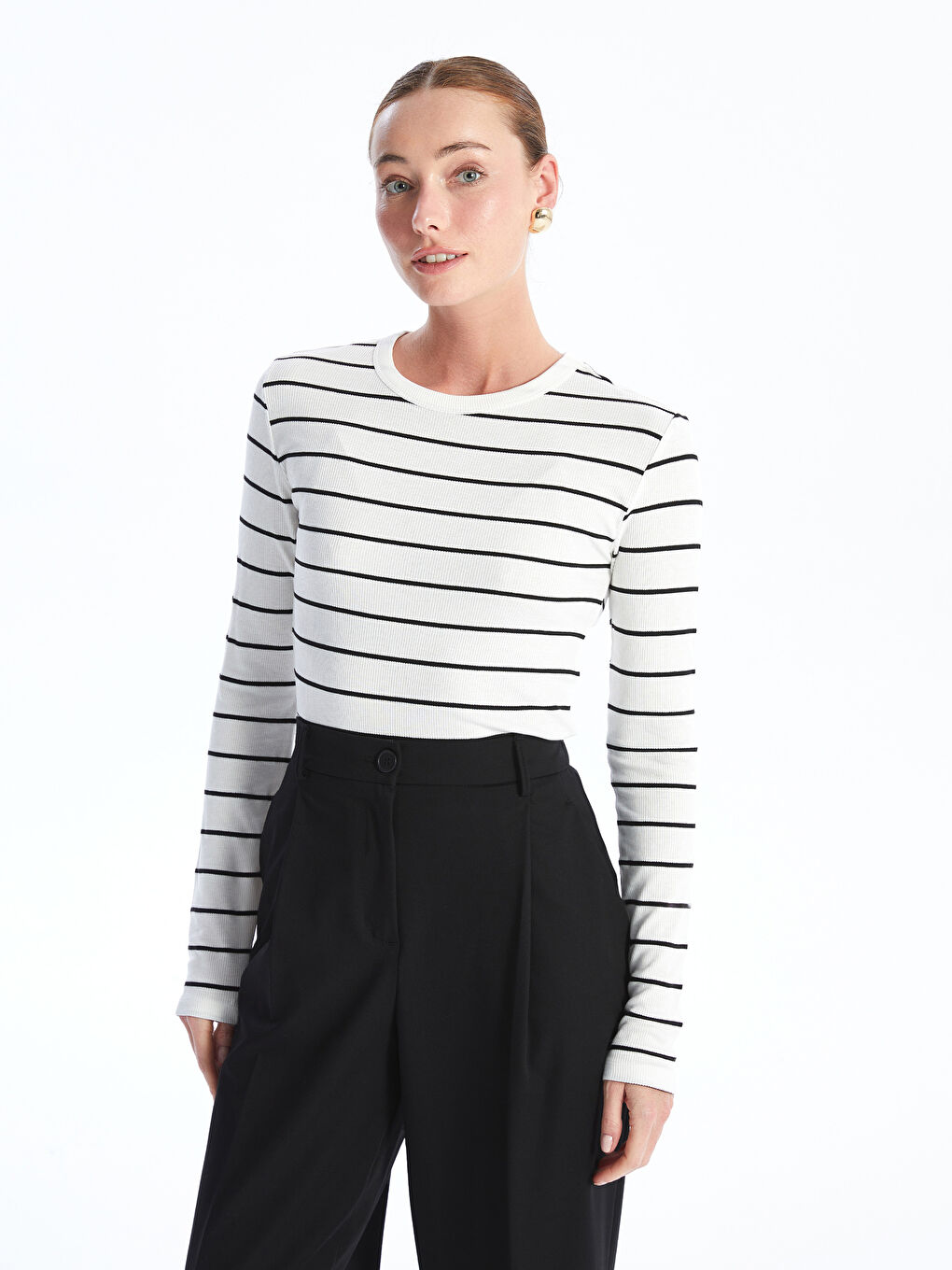 Crew Neck Striped Long Sleeve Women's Body -S4N426Z8-LFC