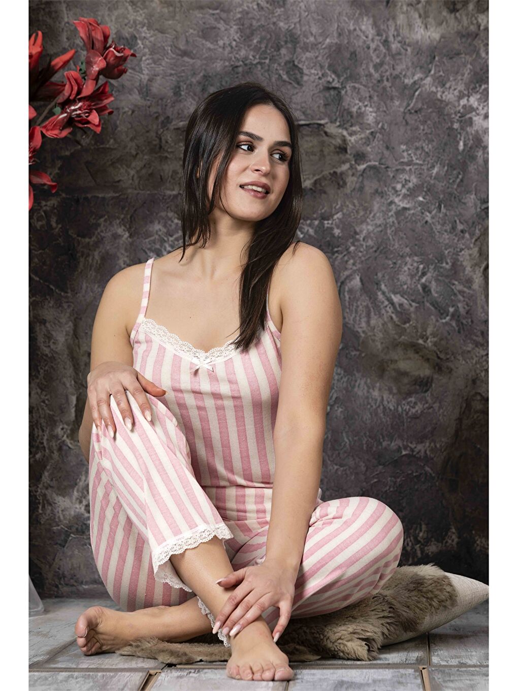 Turuncu Askılı Kadın Pijama Takımı-2