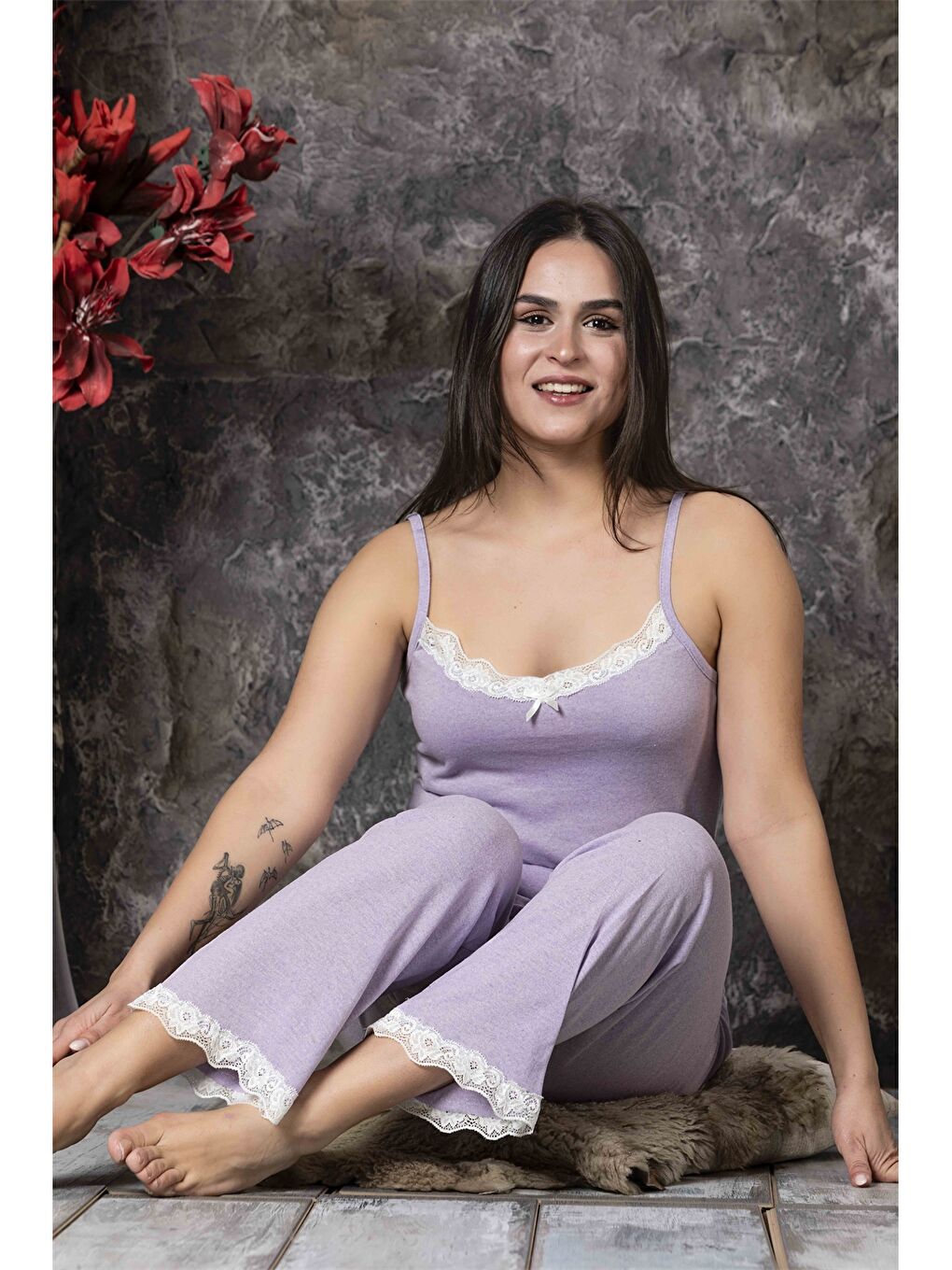 Lila Askılı Kadın Pijama Takımı-1