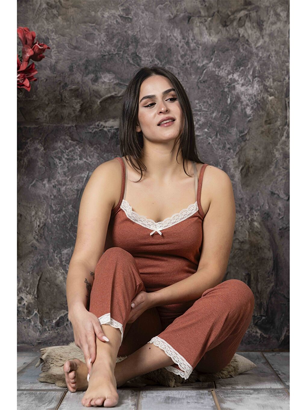 ERCAN Kahverengi Askılı Kadın Pijama Takımı - 1