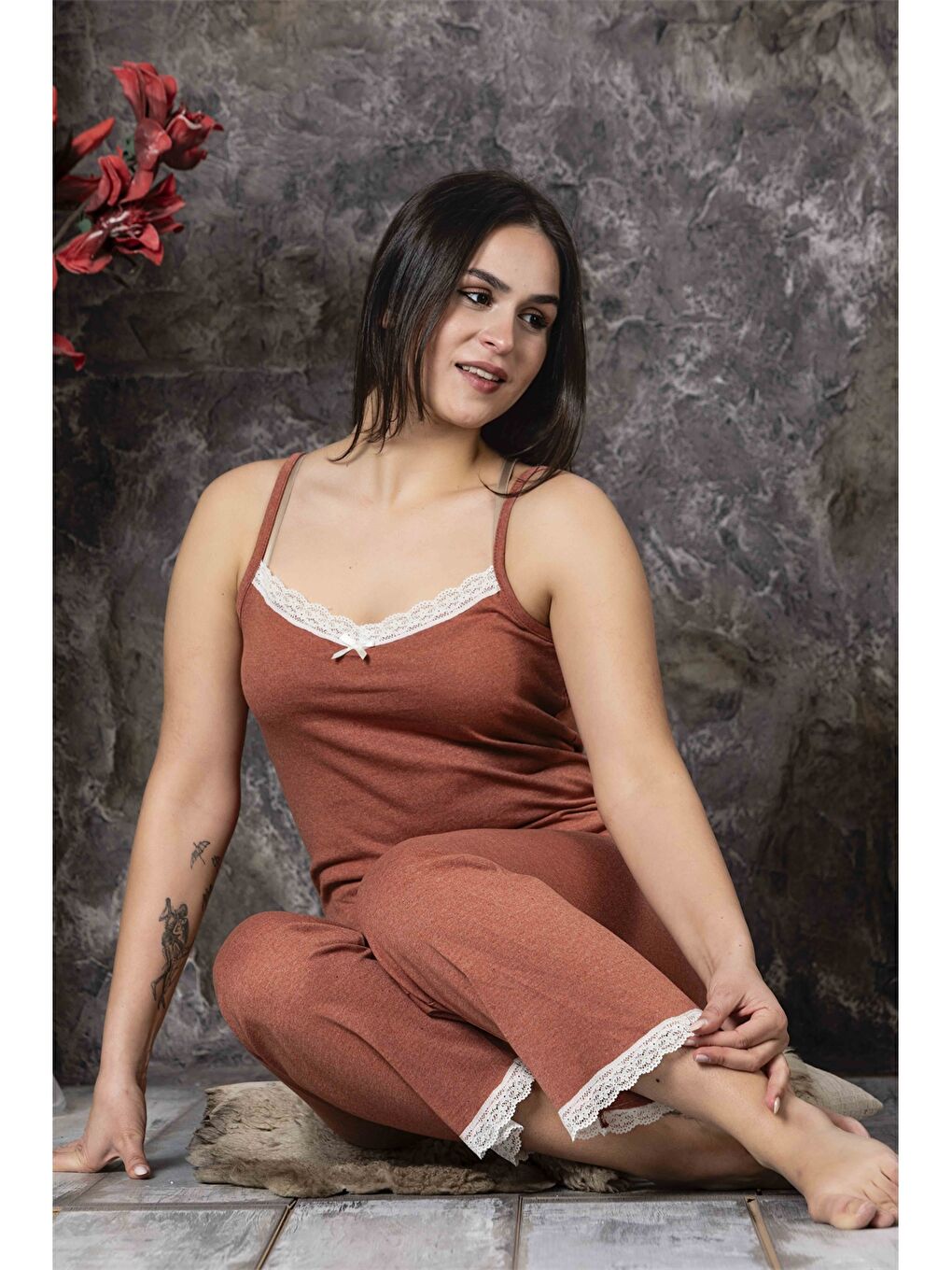ERCAN Kahverengi Askılı Kadın Pijama Takımı - 2