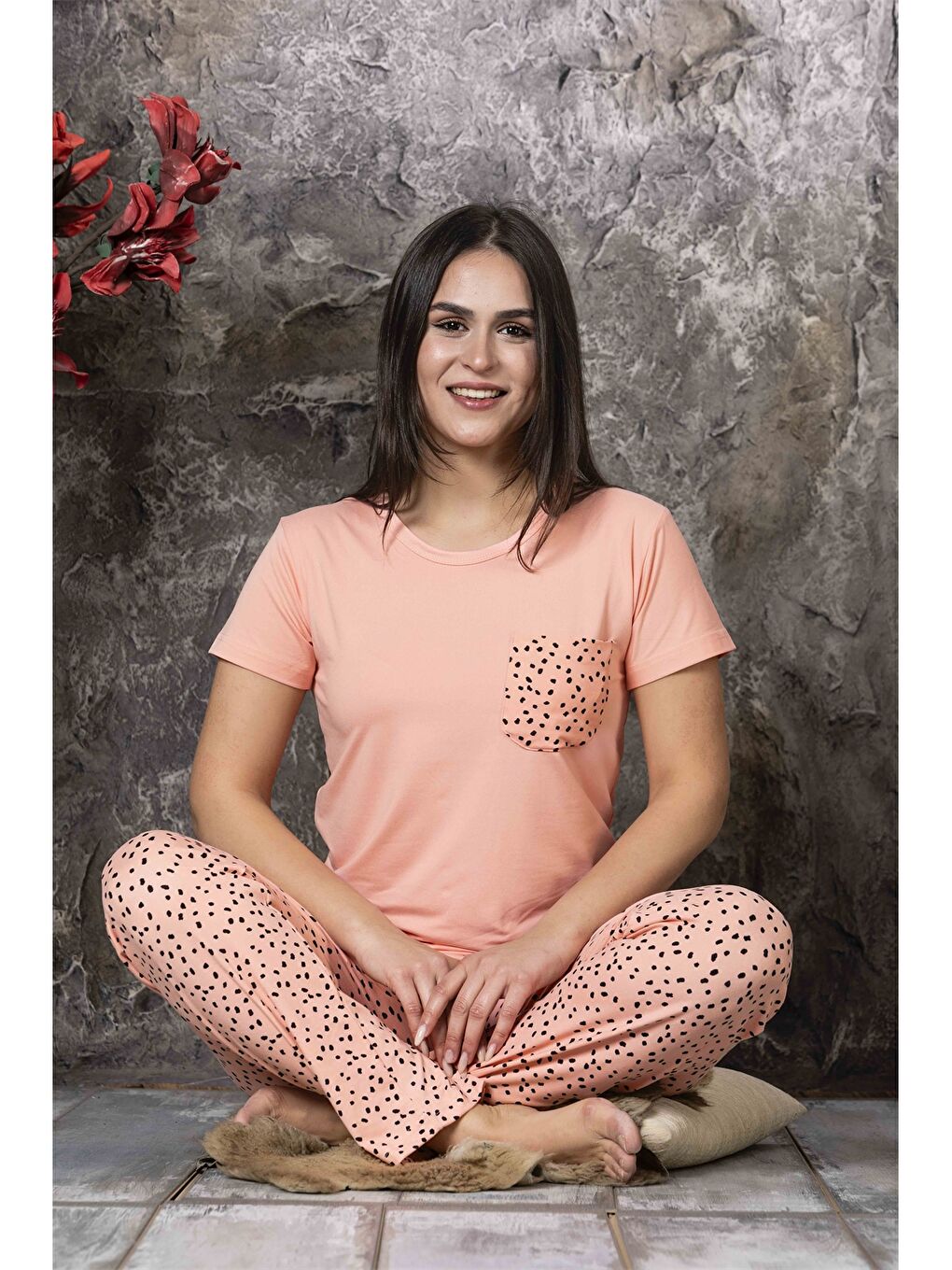 CHARME Somon Bisiklet Yaka Kadın Pijama Takım