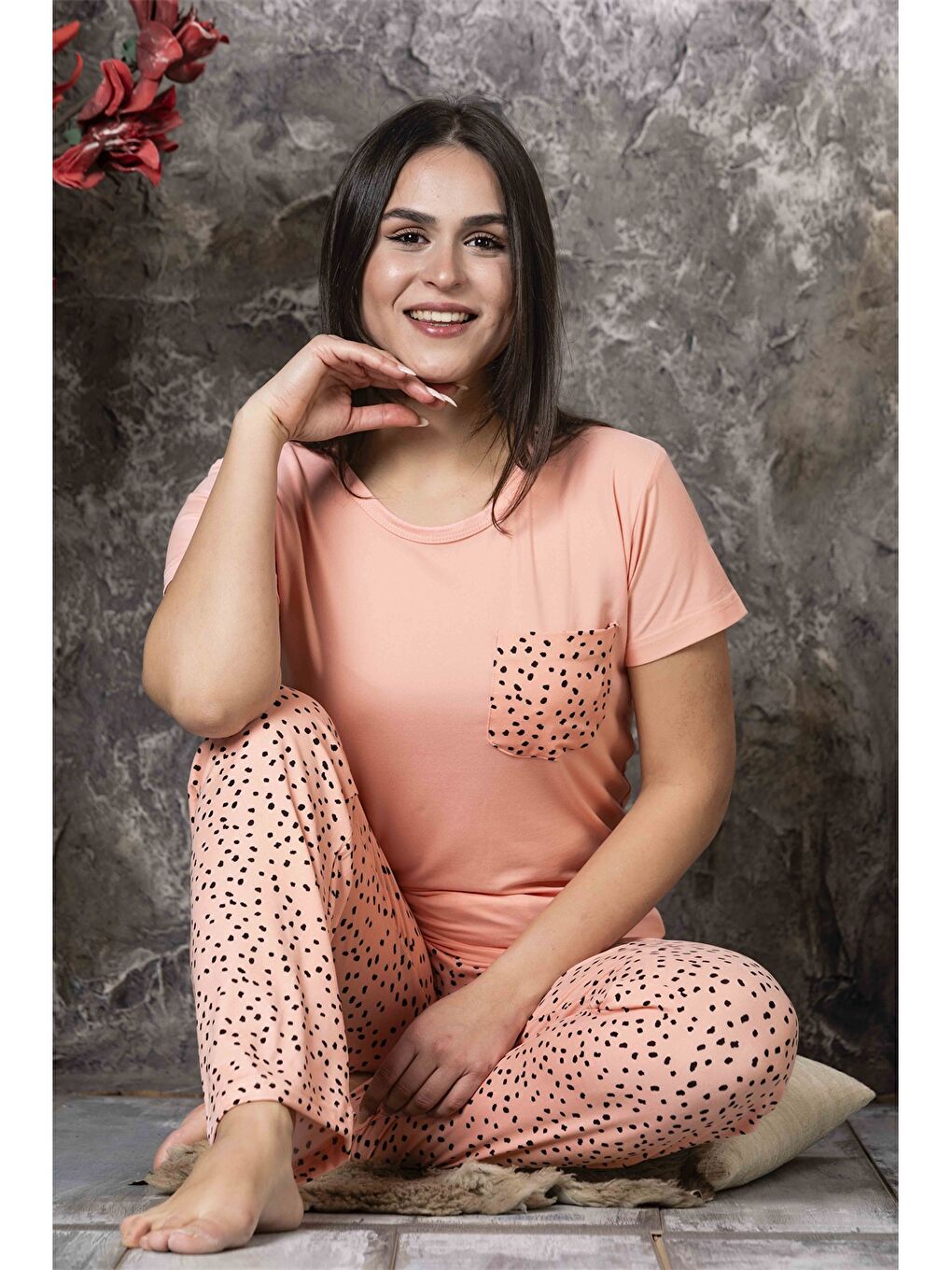 CHARME Somon Bisiklet Yaka Kadın Pijama Takım - 2