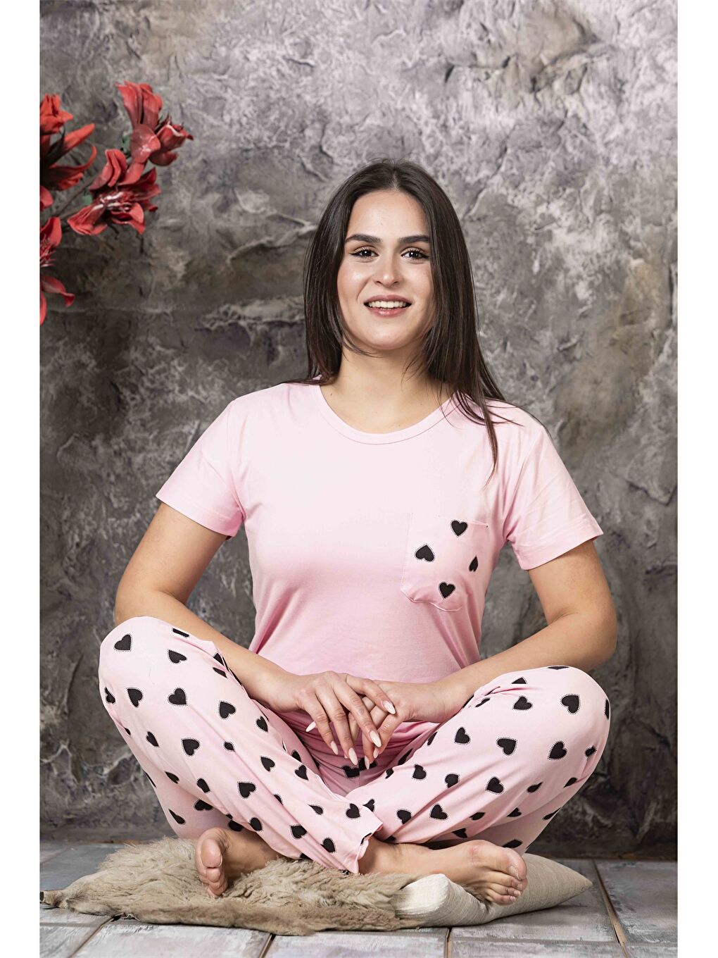 CHARME Pembe Bisiklet Yaka Kadın Pijama Takım