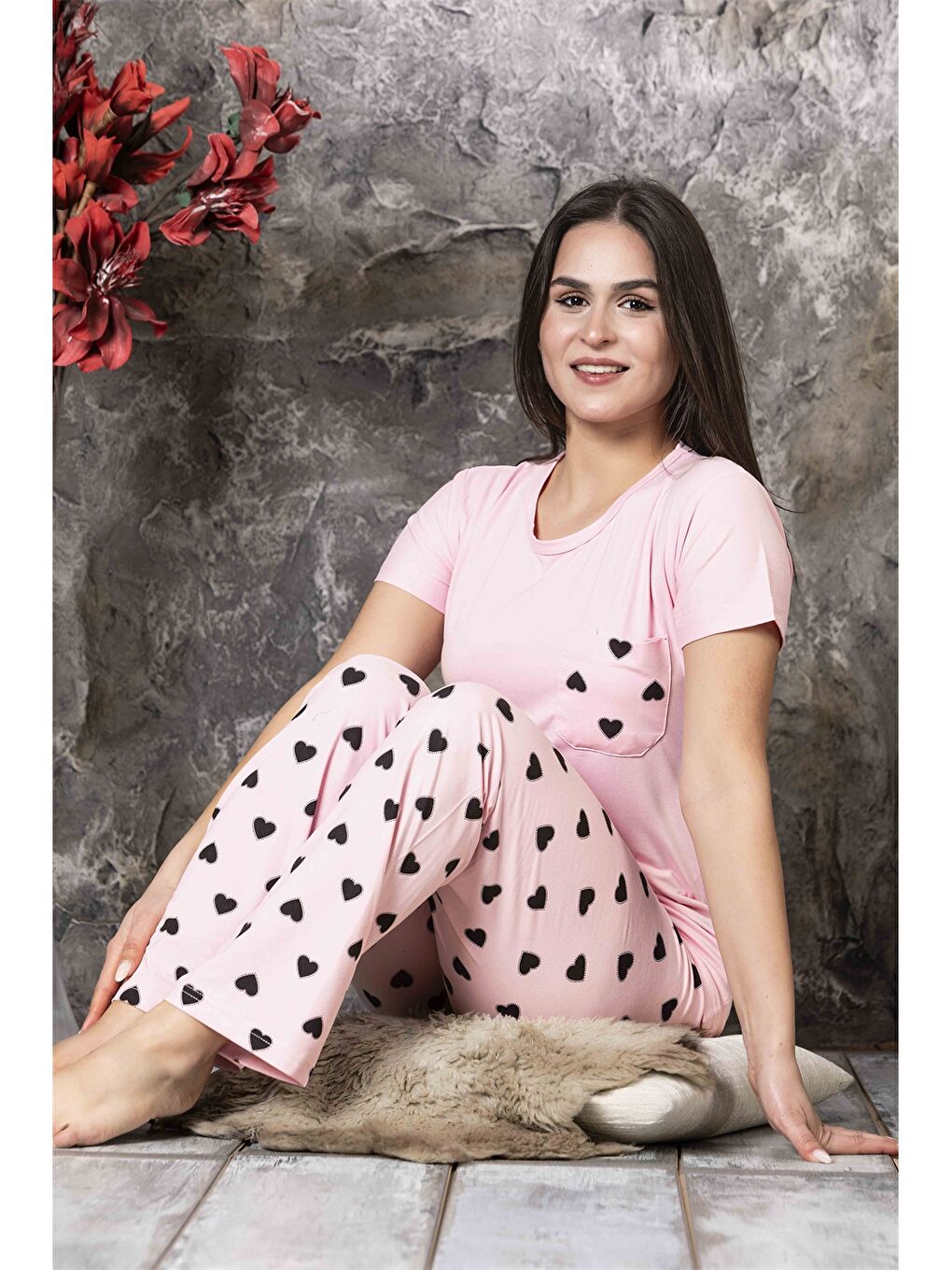 CHARME Pembe Bisiklet Yaka Kadın Pijama Takım - 2