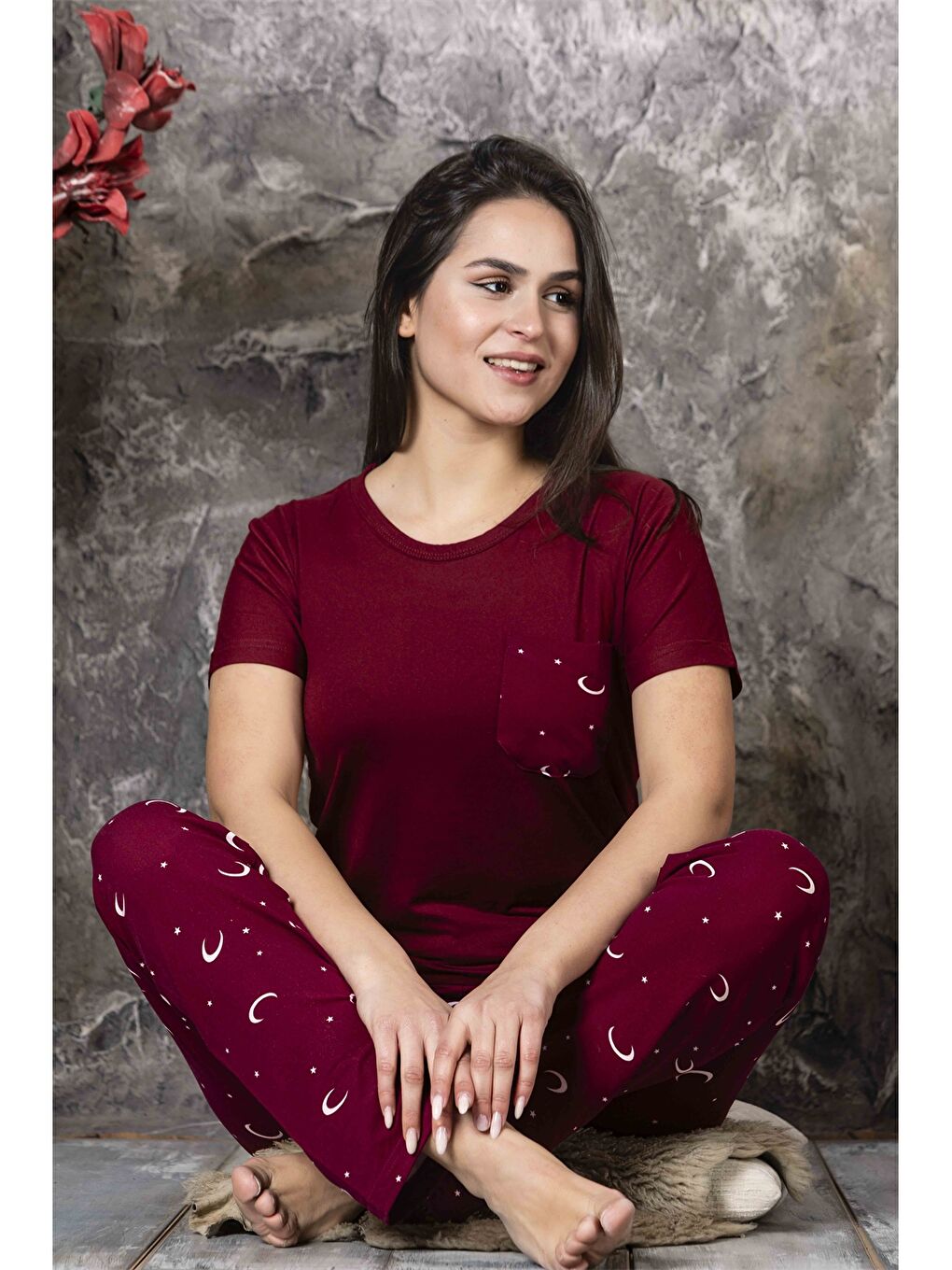 CHARME Bordo Bisiklet Yaka Kadın Pijama Takım - 3