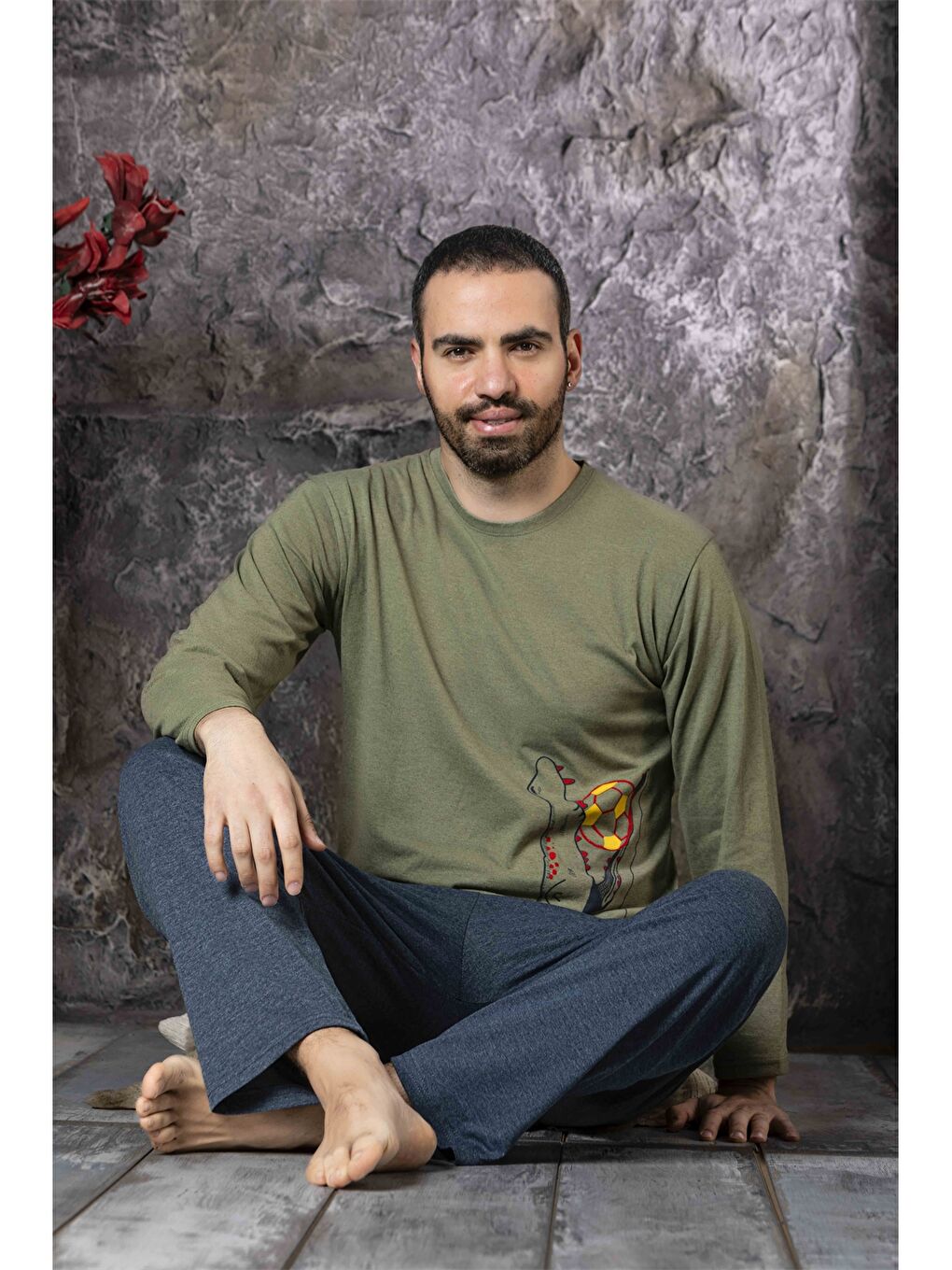 ERCAN Haki Standart Kalıp Erkek Pijama Takımı