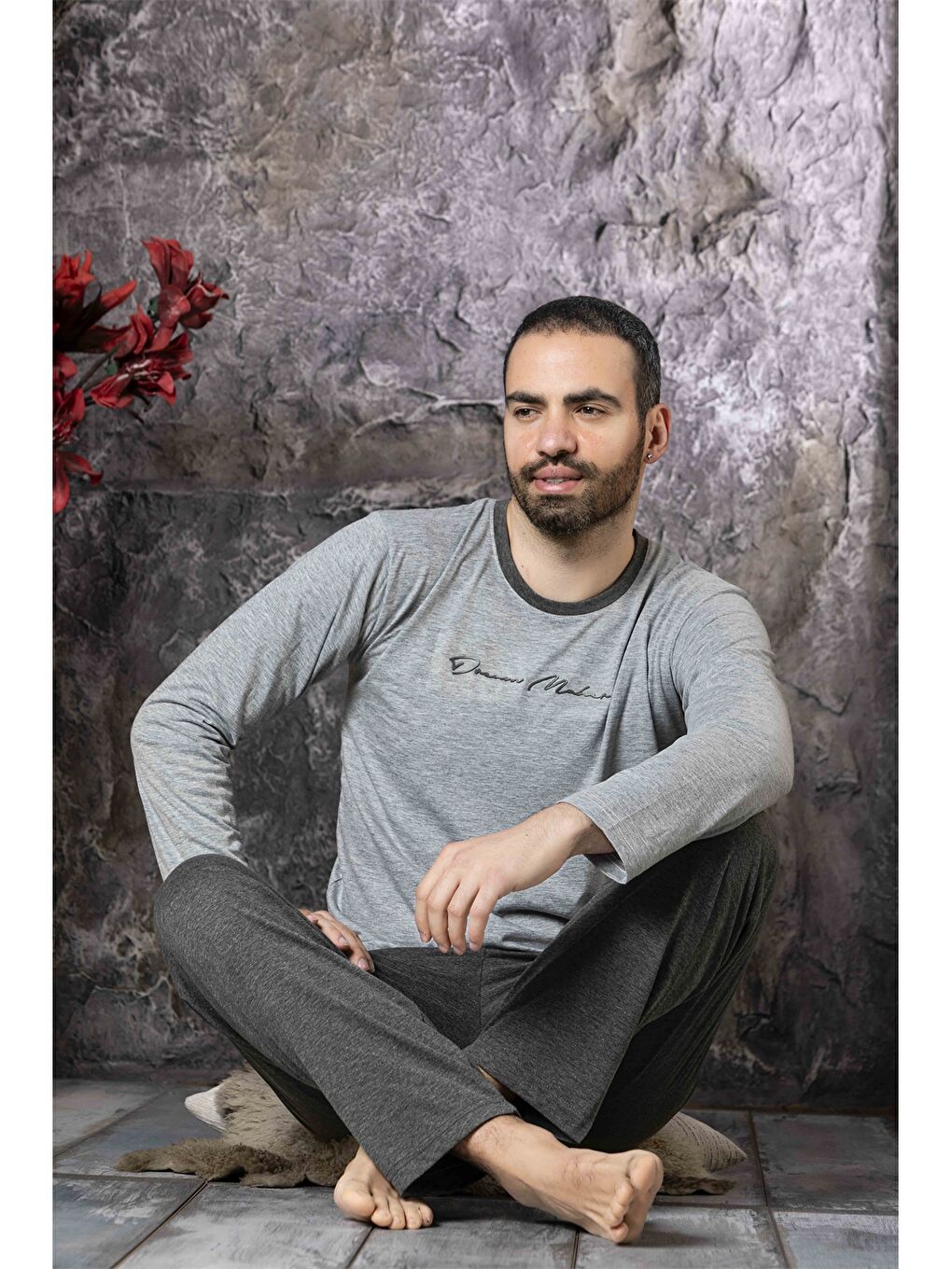 Gri Standart Kalıp Erkek Pijama Takımı