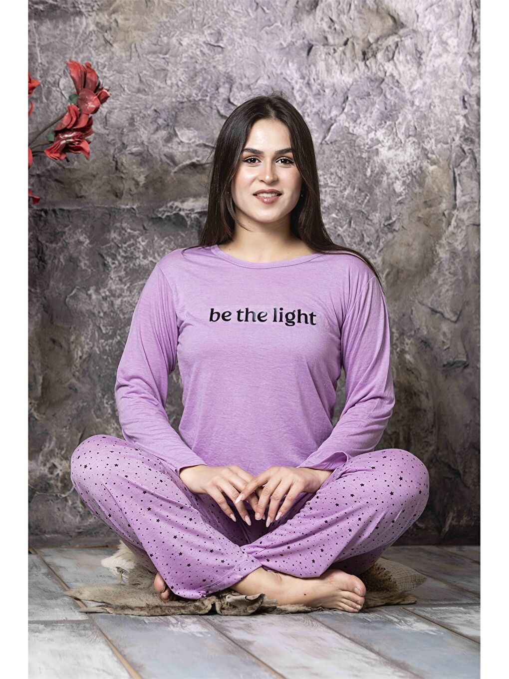 SUDE Lila Bisiklet Yaka Kadın Pijama Takım - 1