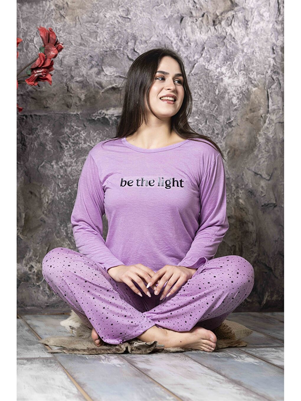 SUDE Lila Bisiklet Yaka Kadın Pijama Takım - 2
