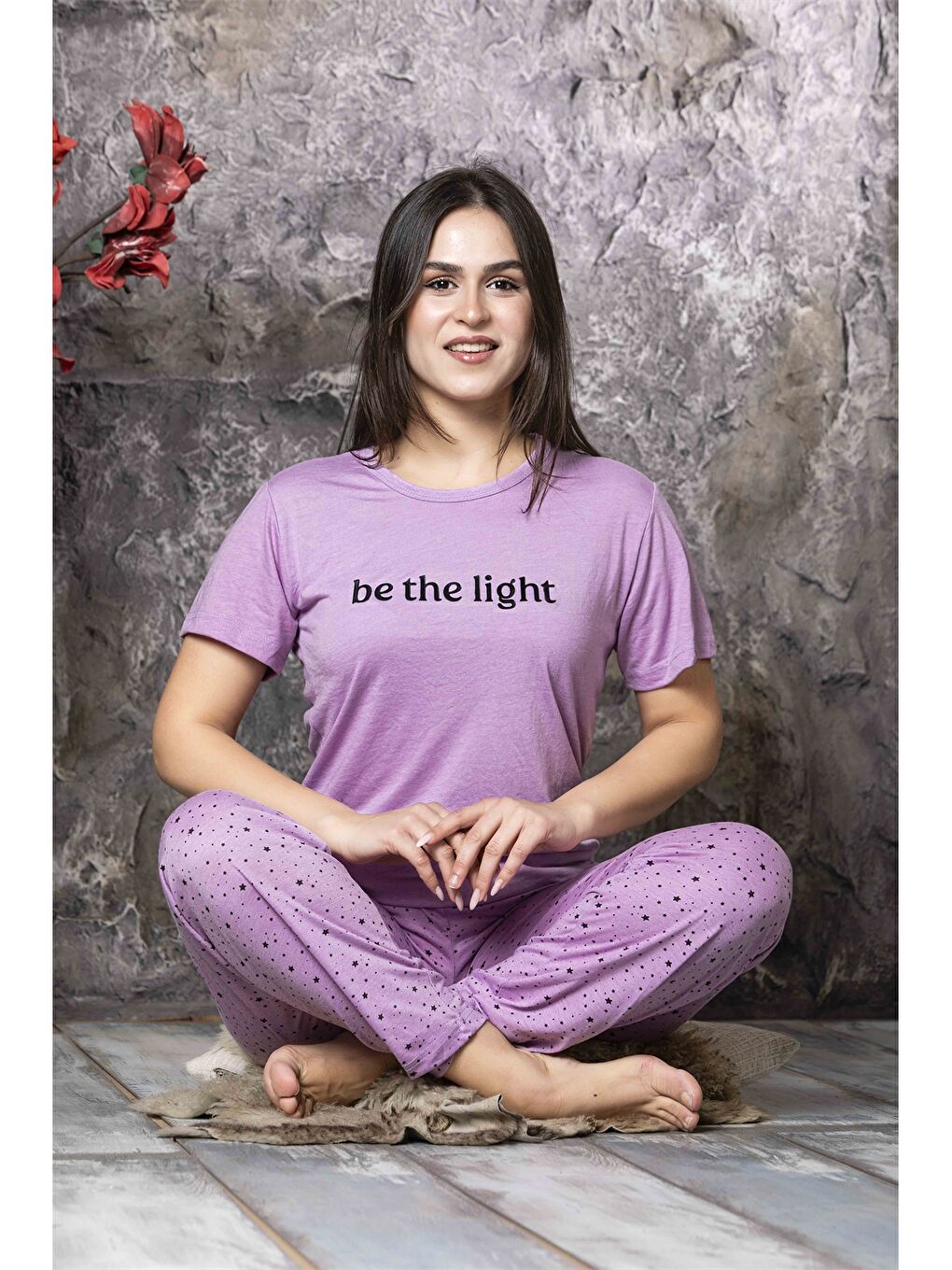 Lila Bisiklet Yaka Kadın Pijama Takım