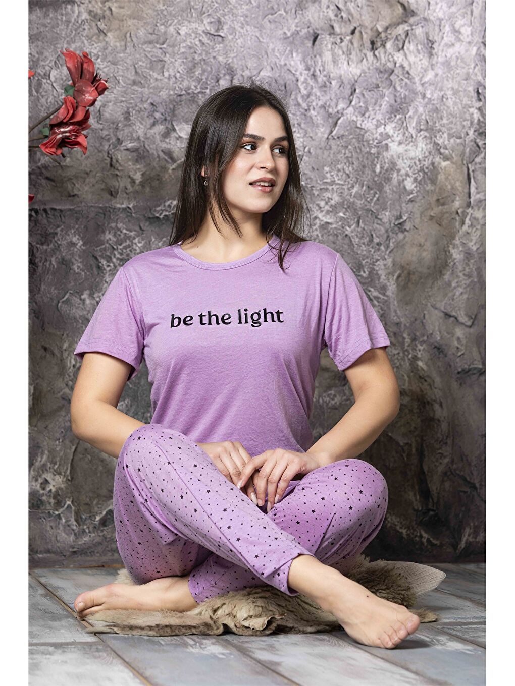 Lila Bisiklet Yaka Kadın Pijama Takım-2