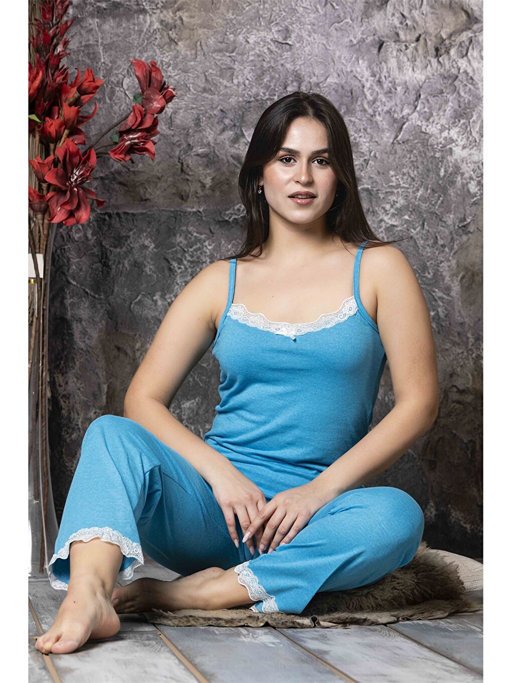 Mavi Askılı Kadın Pijama Takımı-1