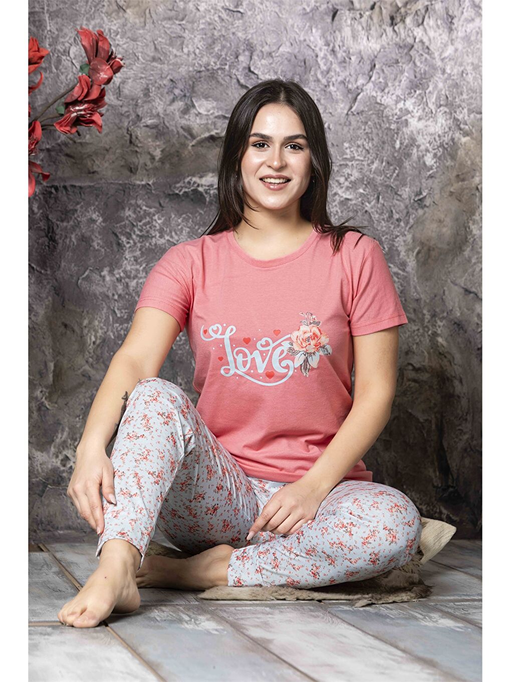 SUDE Pembe Bisiklet Yaka Kadın Pijama Takım - 2