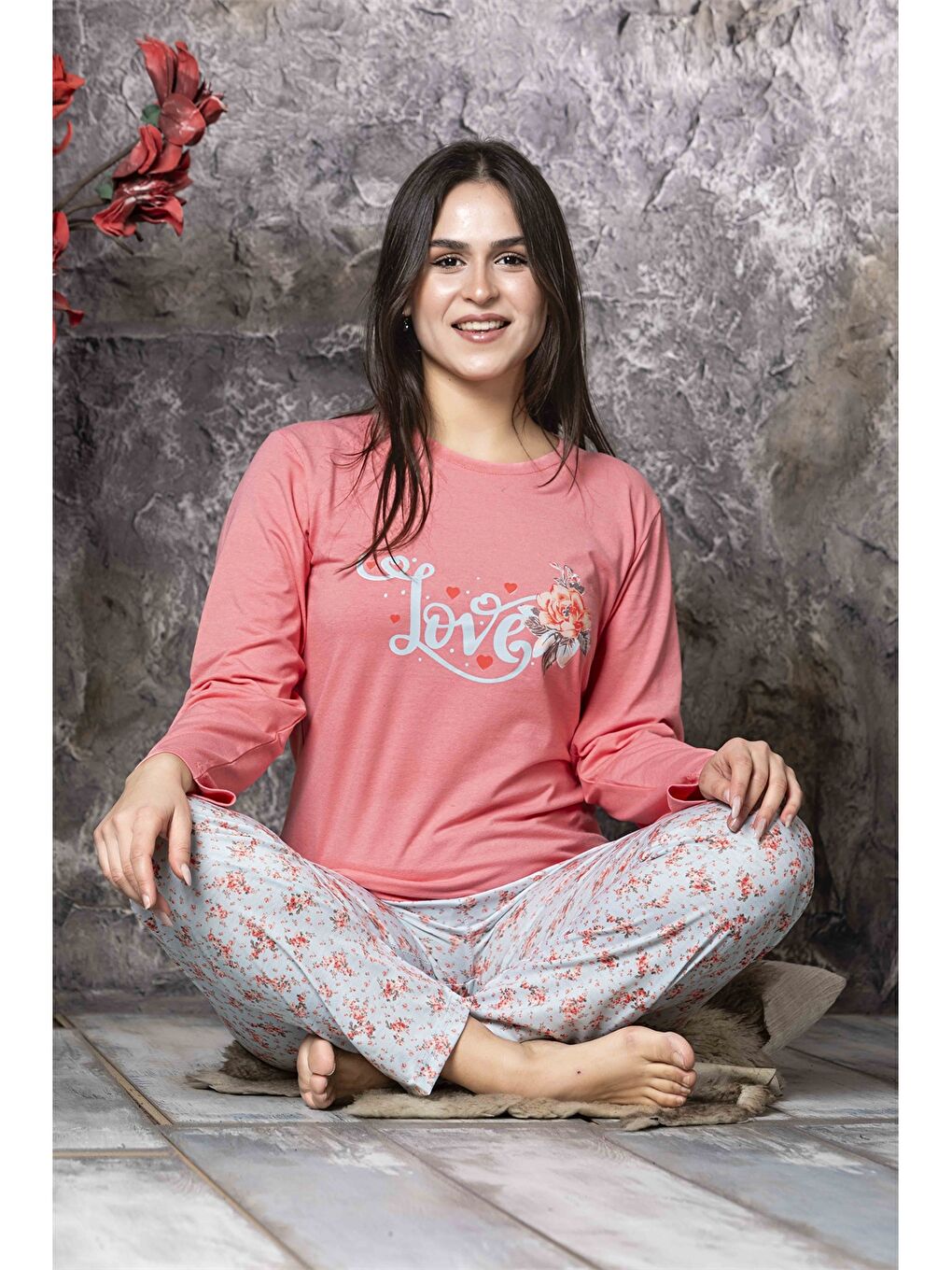 SUDE Pembe Bisiklet Yaka Kadın Pijama Takım