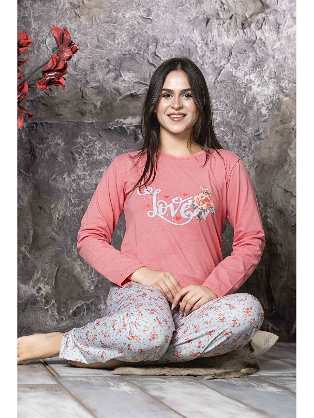 SUDE Pembe Bisiklet Yaka Kadın Pijama Takım - 1