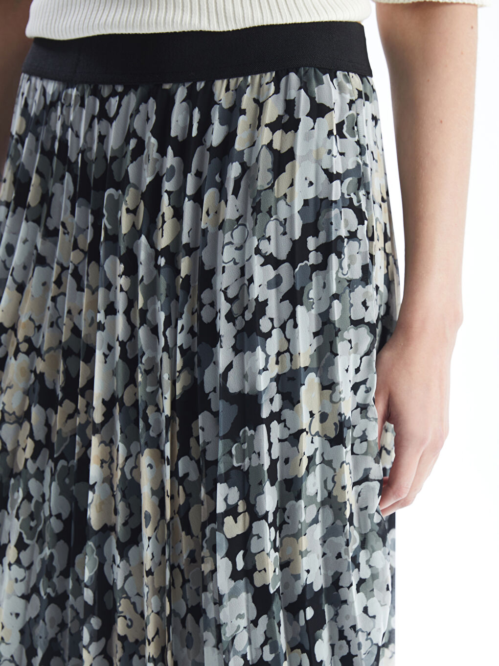 Women's Elastic Waist Patterned Pleated Skirt -S4N495Z8-LQJ