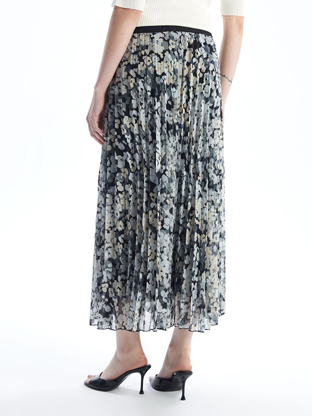 Women's Elastic Waist Patterned Pleated Skirt -S4N495Z8-LQJ