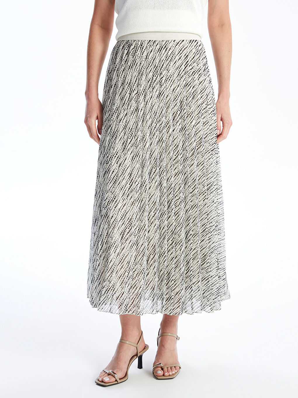 Women's Elastic Waist Patterned Pleated Skirt -S4N495Z8-LRA