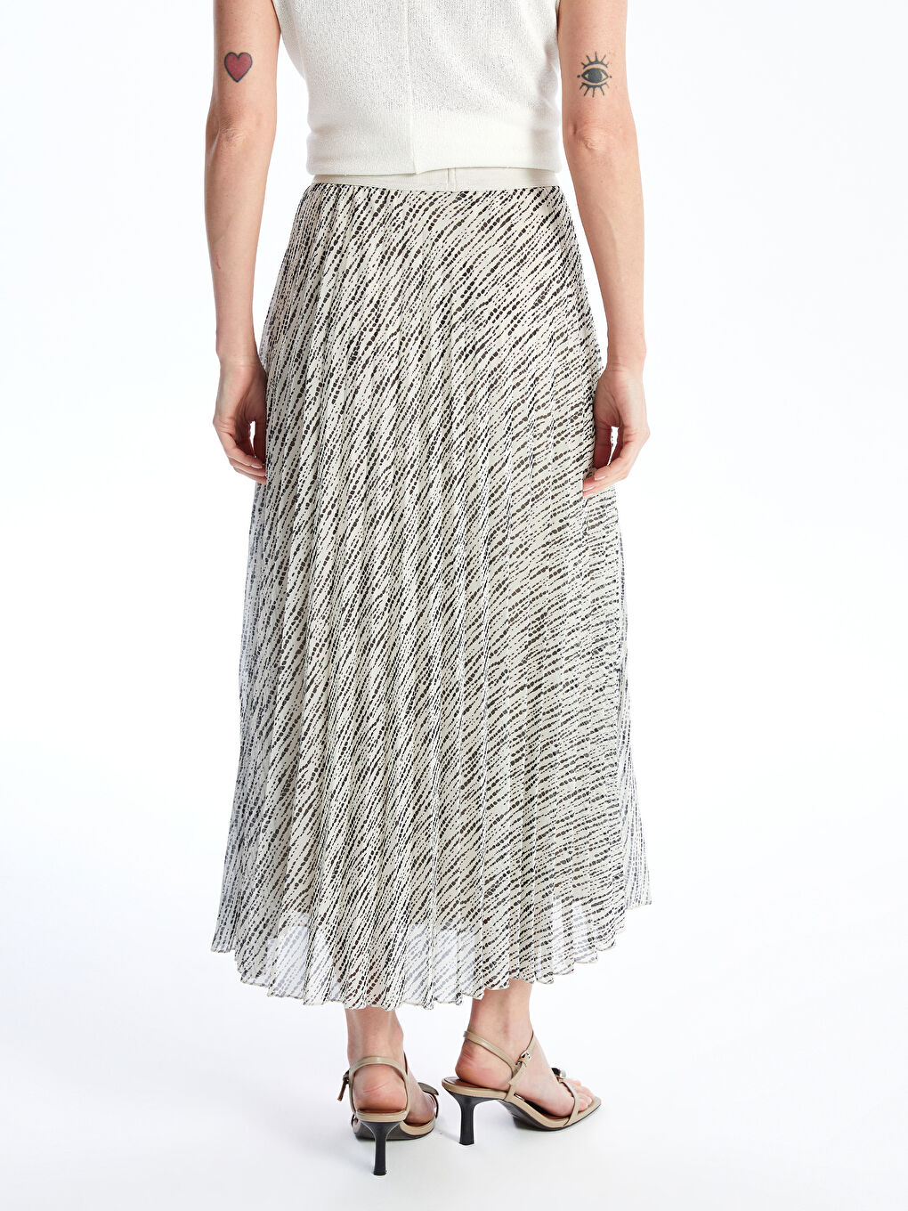 Women's Elastic Waist Patterned Pleated Skirt -S4N495Z8-LRA