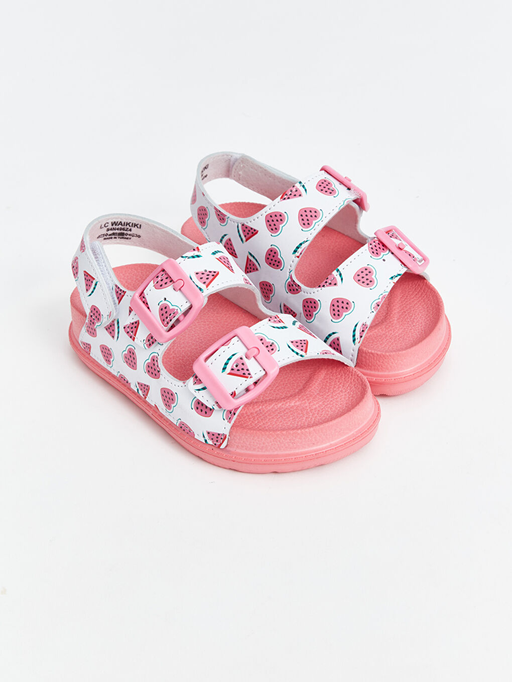 Beyaz Kalp Desenli Kız Çocuk Sandalet