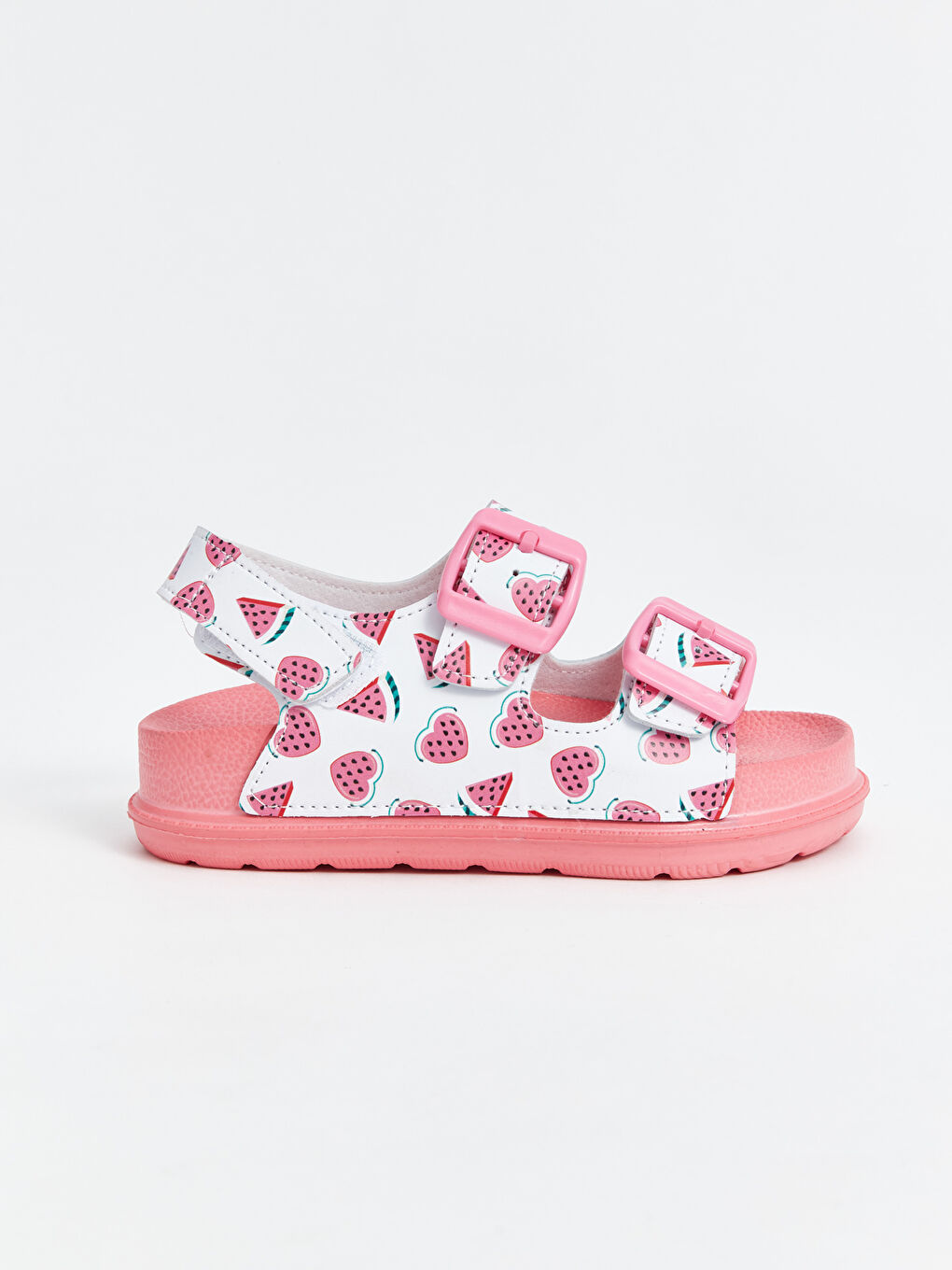 Beyaz Kalp Desenli Kız Çocuk Sandalet-1