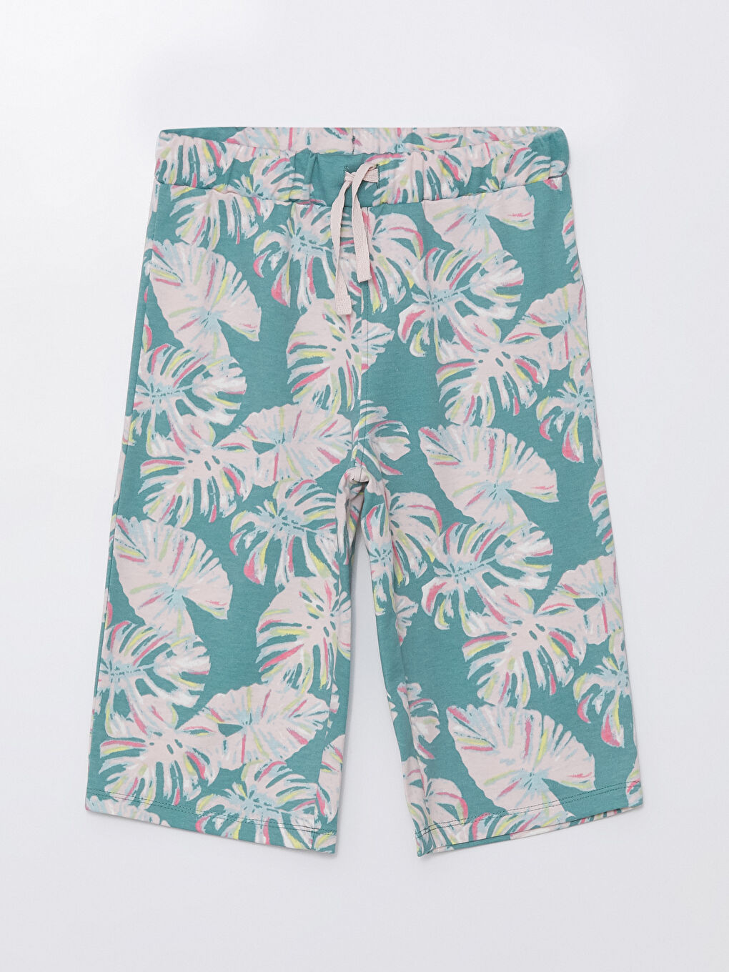 Yeşil Beli Lastikli Desenli Kız Çocuk Kapri-2