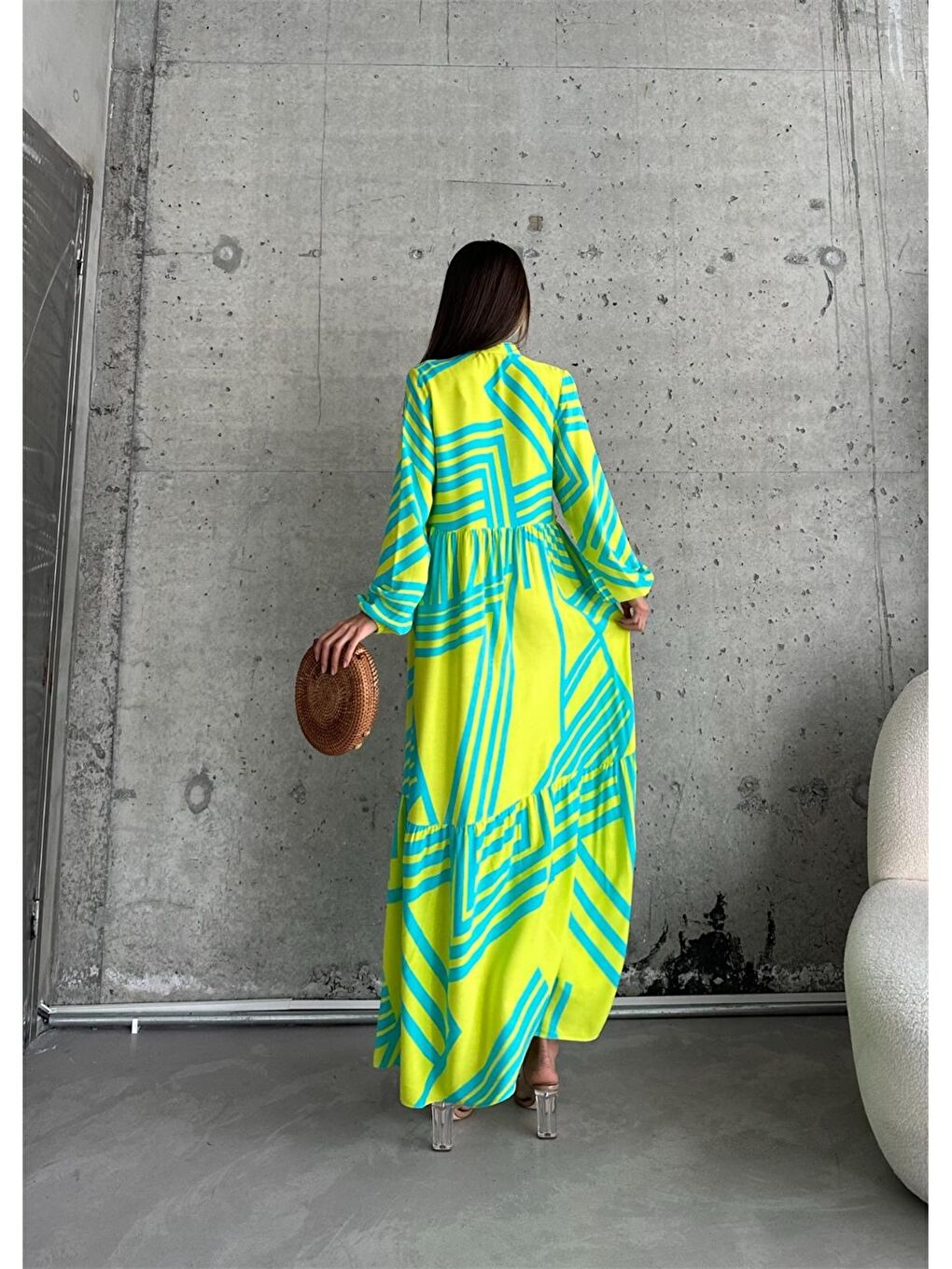 Turkuaz Desenli Kadın Elbise-2