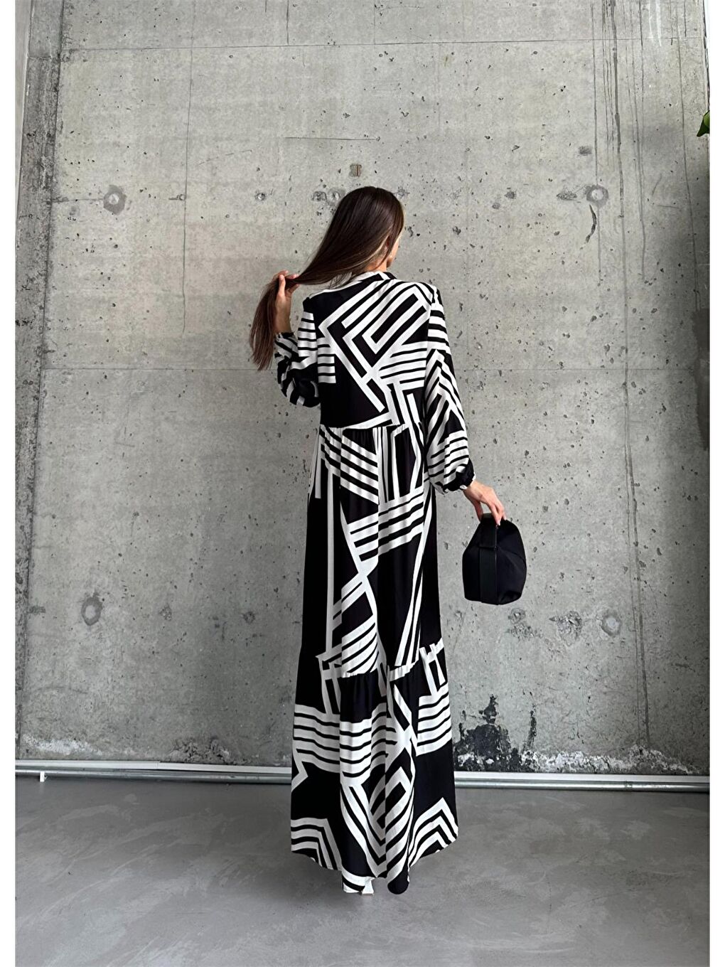 Beyaz Desenli Kadın Elbise-1