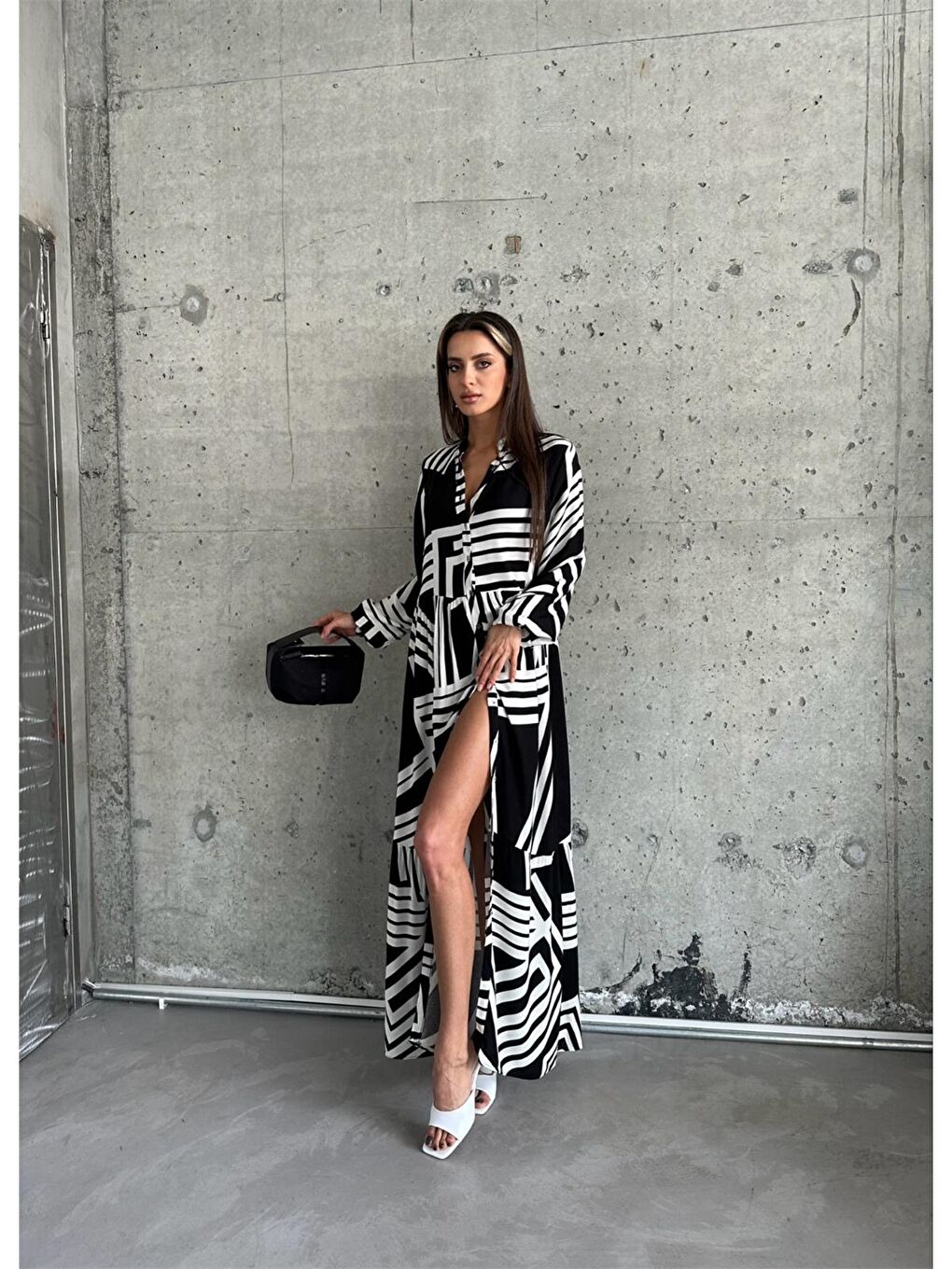 Beyaz Desenli Kadın Elbise-2