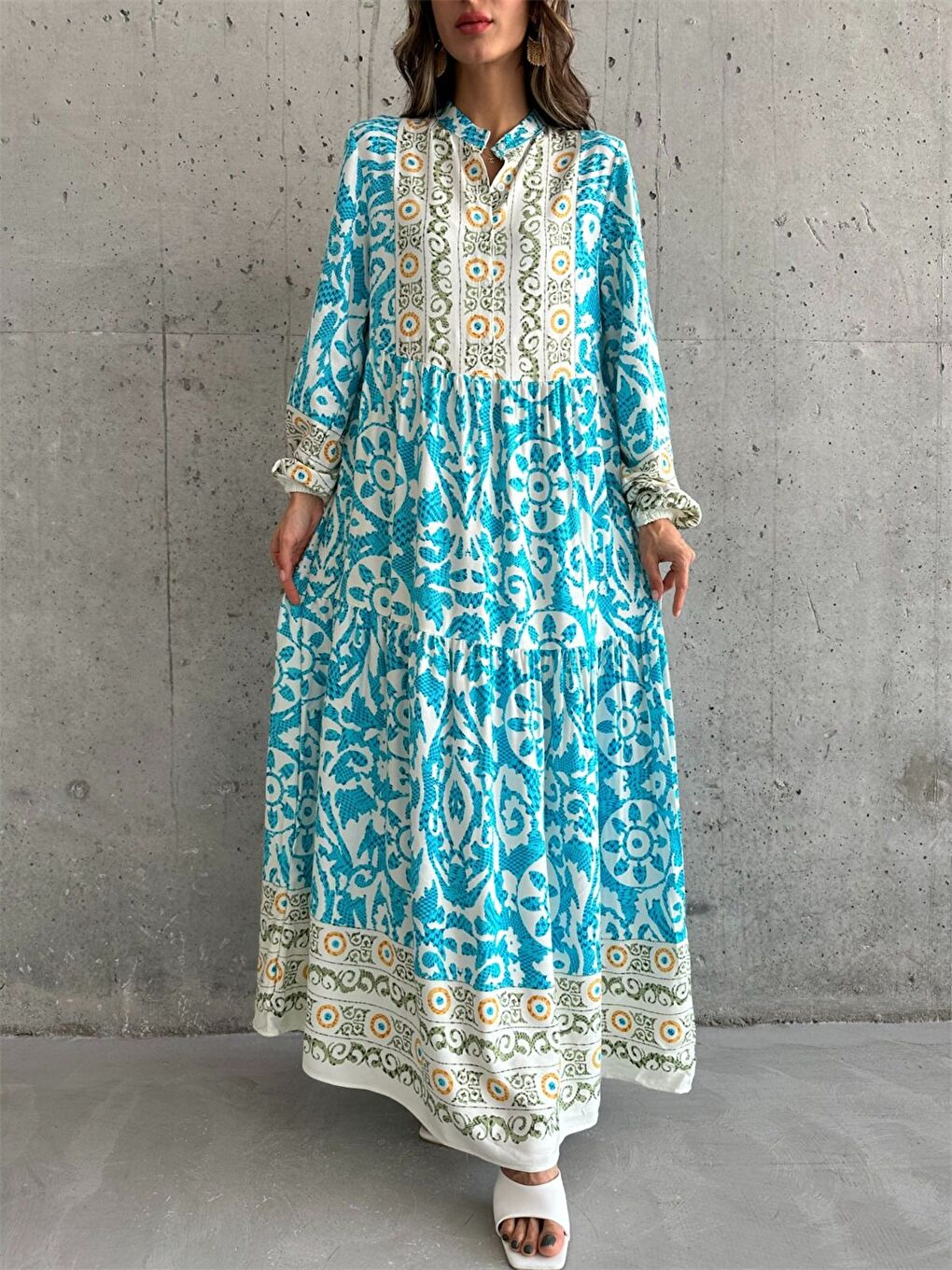 Turkuaz Baskılı Elbise