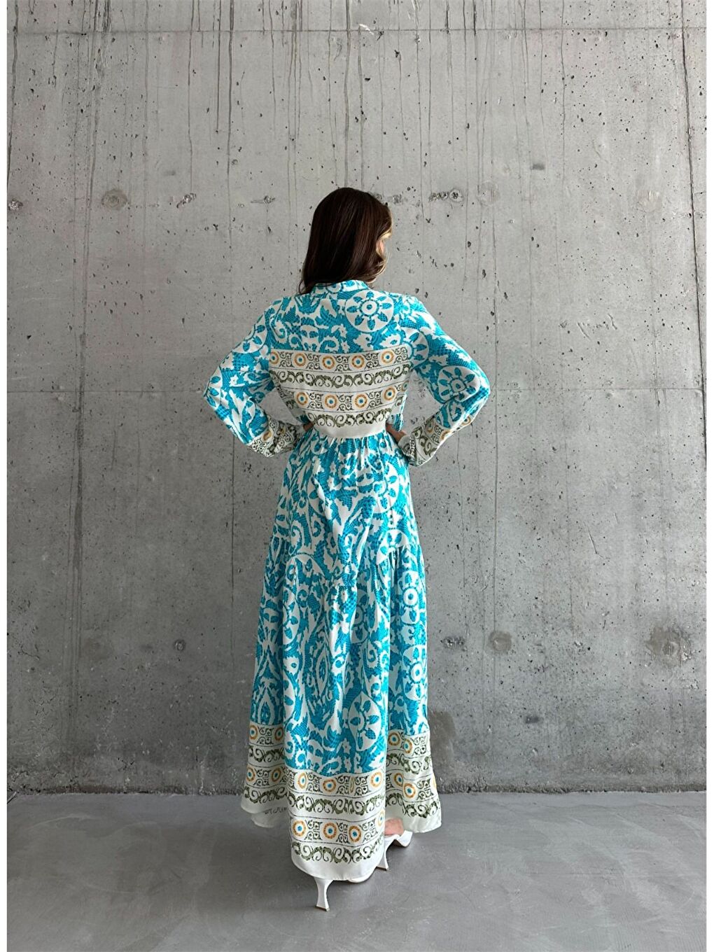 Turkuaz Baskılı Elbise-2