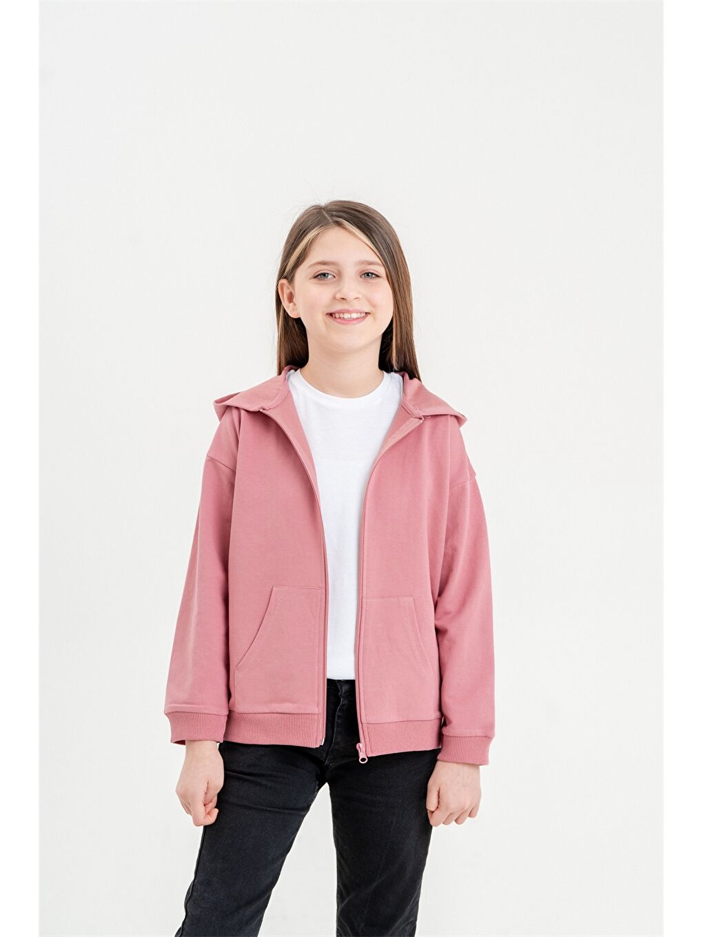 Mışıl Kids Gül Kurusu Kapüşonlu Uzun Kollu Kız Çocuk Fermuarlı Sweatshirt