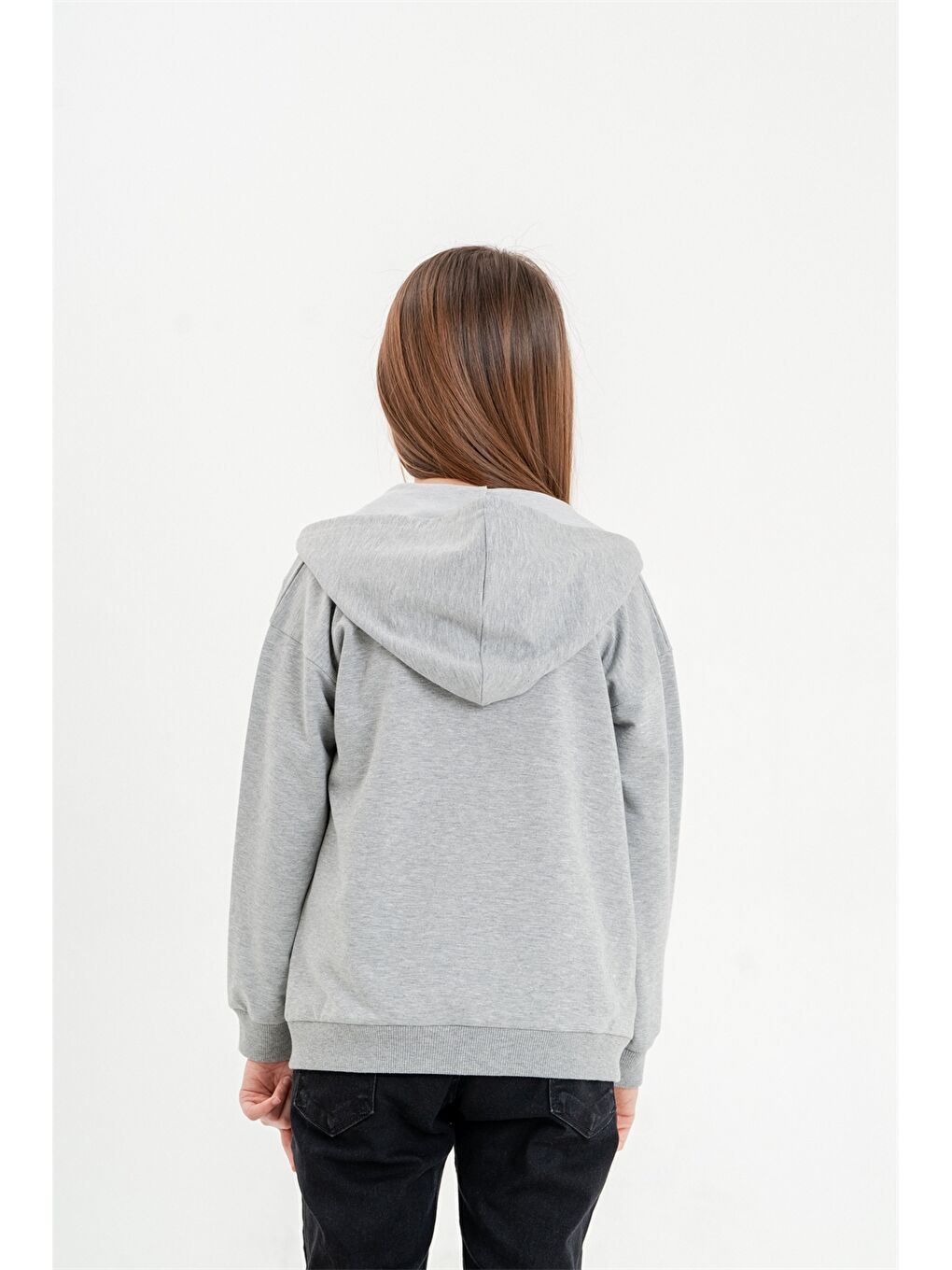 Mışıl Kids Gri Baskılı Uzun Kollu Kız Çocuk Fermuarlı Sweatshirt - 2