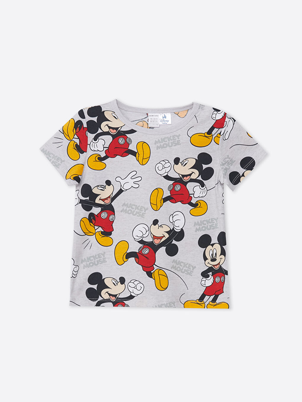 LCW baby Gri Bisiklet Yaka Kısa Kollu Mickey Mouse Baskılı Şortlu Erkek Bebek Pijama Takımı - 1