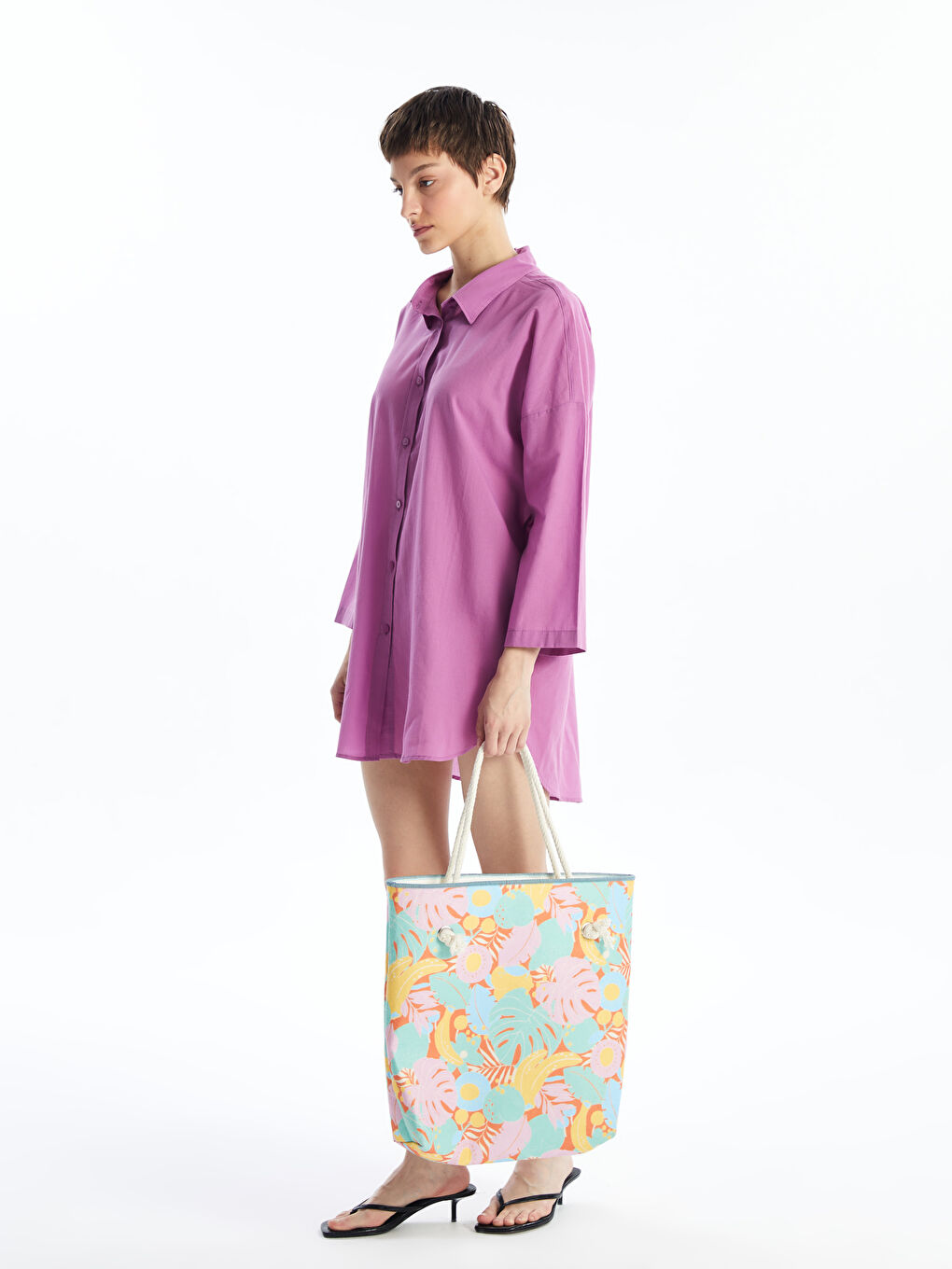 Floral Printed Women's Beach Bag -S4N549Z8-F9C
